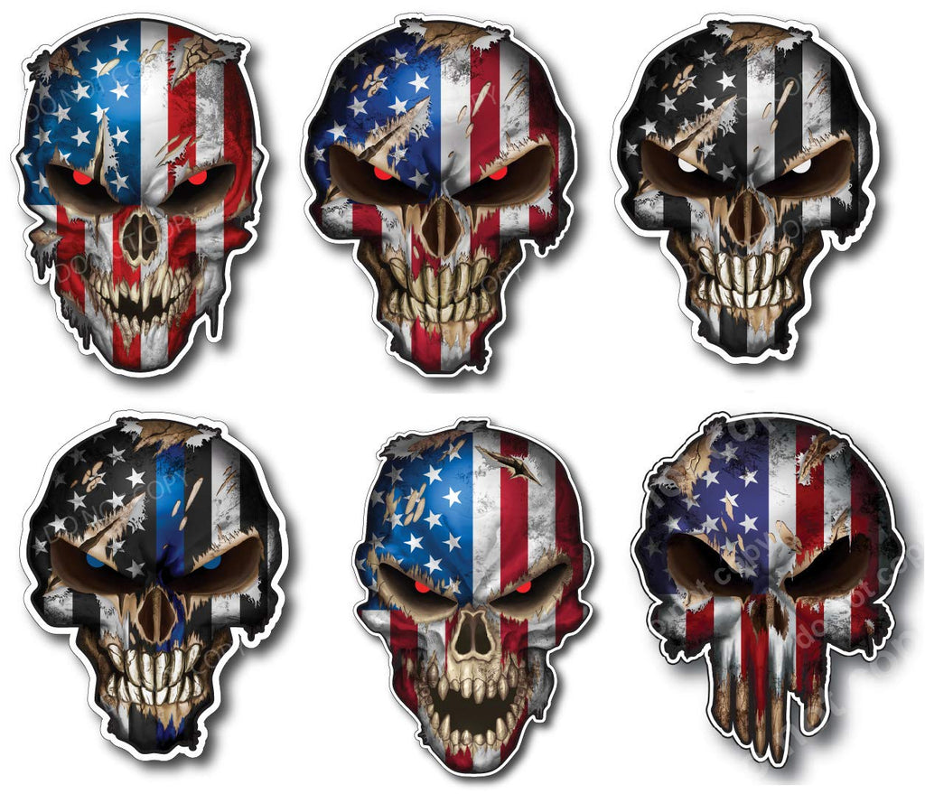 Pack of 6 Skull Bone Skull Design Vinyl Decal Stickers Car Truck Yeti Cell Phone Case Sniper Marines Army Navy Military Graphic 2.25" x 3"