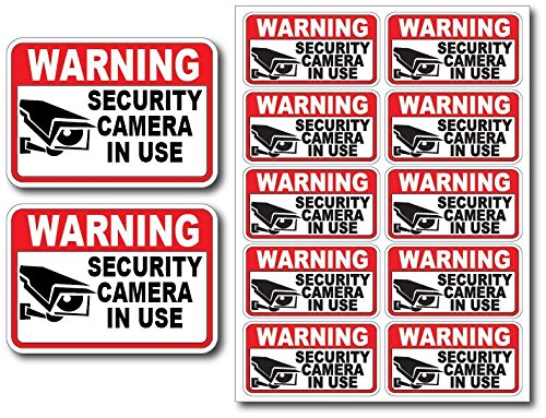 12Pk Security CAM in USE Surveillance Burglar Alarm Decal Warning Vinyl Stickers