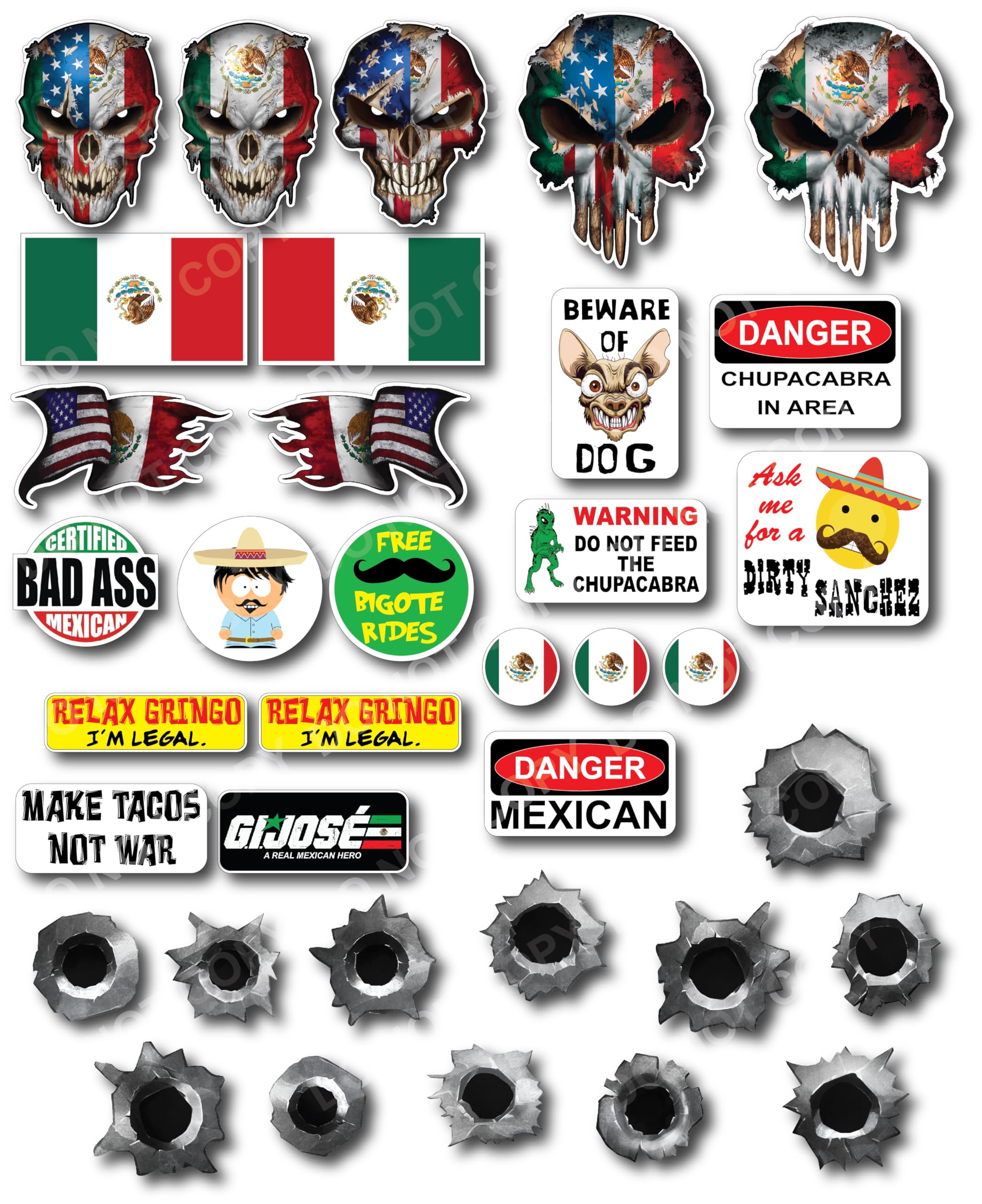 37 Pack of Mexican Crude Humor Hilarious Hard Hat Prank Decal Joke Sticker Funny Laugh Construction LOL