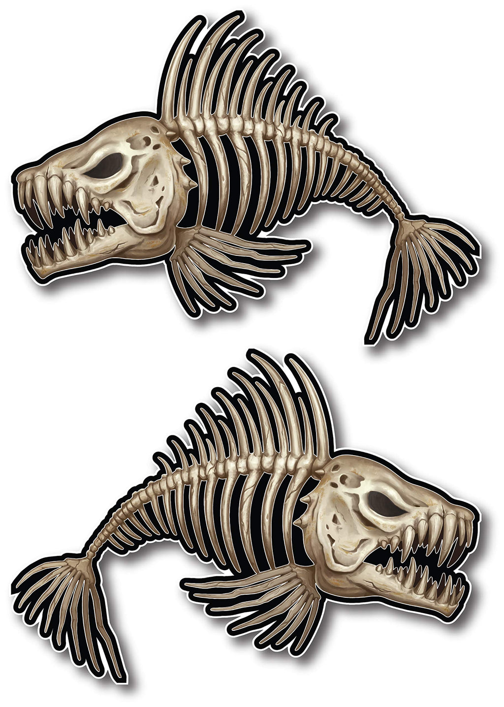 Pair of Bone Fish Skeleton Decal Fishing Kayak Sticker Ourdoors Patriot Bass Graphic