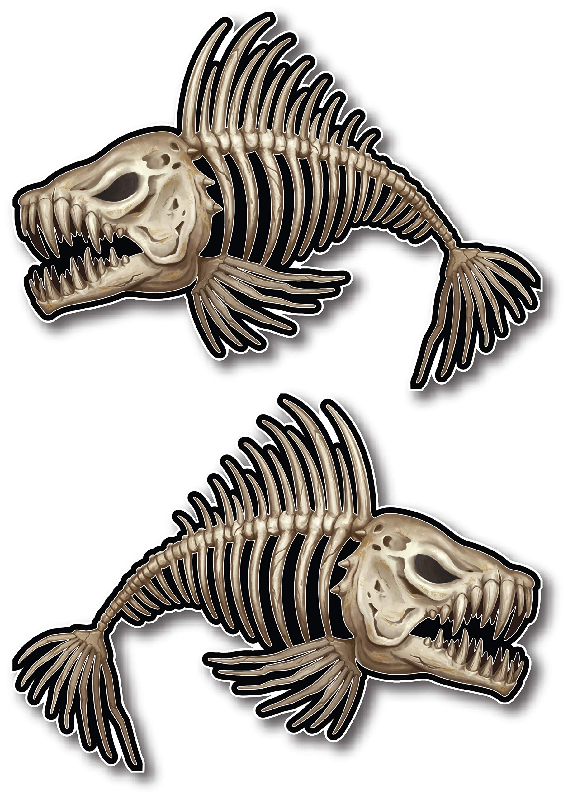 Pair of Bone Fish Skeleton Decal Fishing Kayak Sticker Ourdoors Patriot Bass Graphic