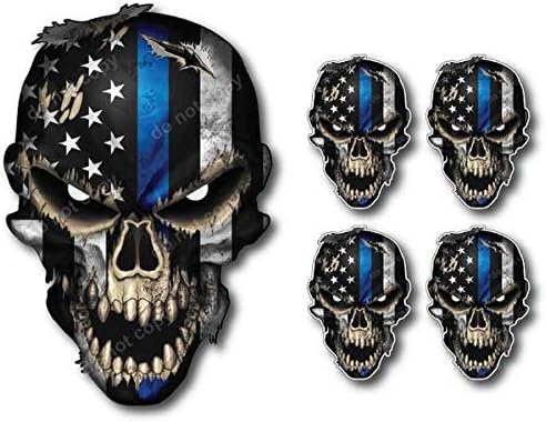 5 Pack Blue Lives Matter TBL Skull USA American Flag Decal Sticker CAR Truck