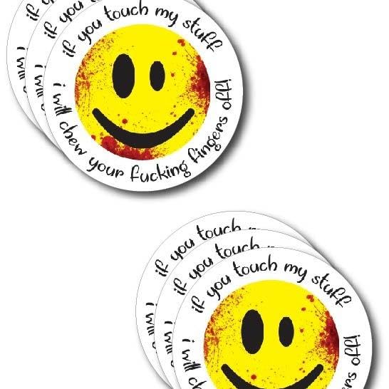 Hilarious Don't Touch My Stuff Smiley Face Decal Sticker for Car Trucks Toolbox Hard Hat Tools Gift Waterproof TR2 Truvis Ink Easy Application 3M Vinyl - Vehicle Exterior Decoration