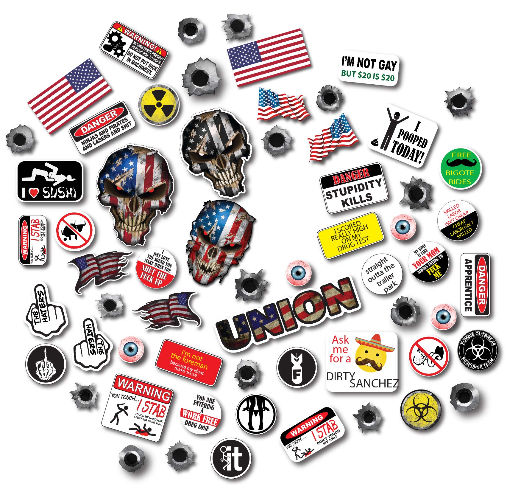62 Pack of Union Edition Crude Humor Hilarious Hard Hat Prank Decal Joke Sticker Funny Laugh Construction LOL (Union)