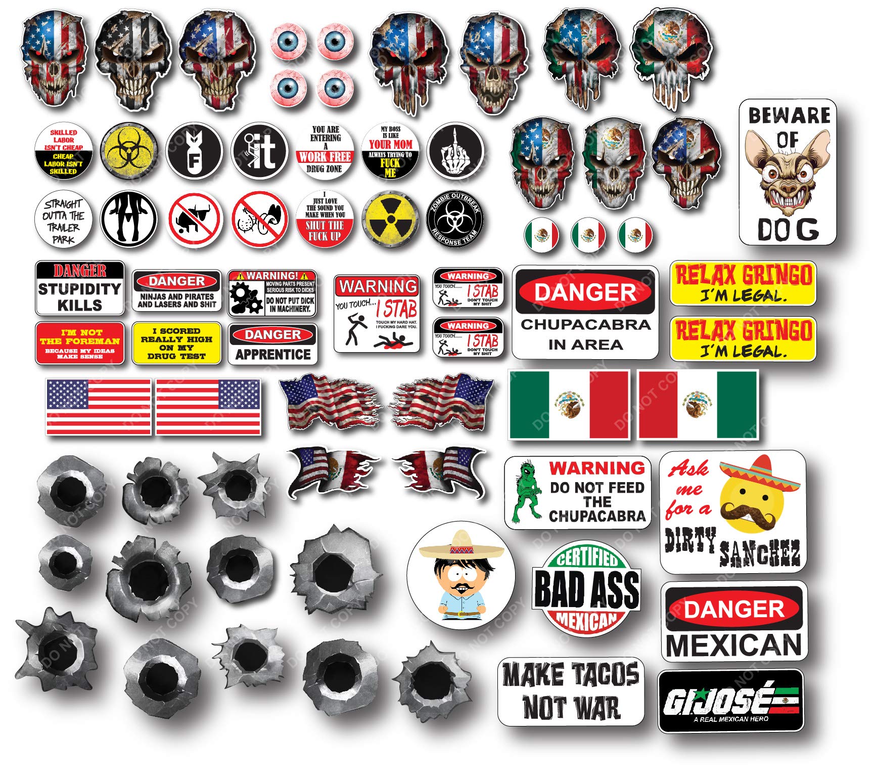 71 Pack of Mexican American Edition Crude Humor Hilarious Hard Hat Prank Decal Joke Sticker Funny Laugh Construction LOL