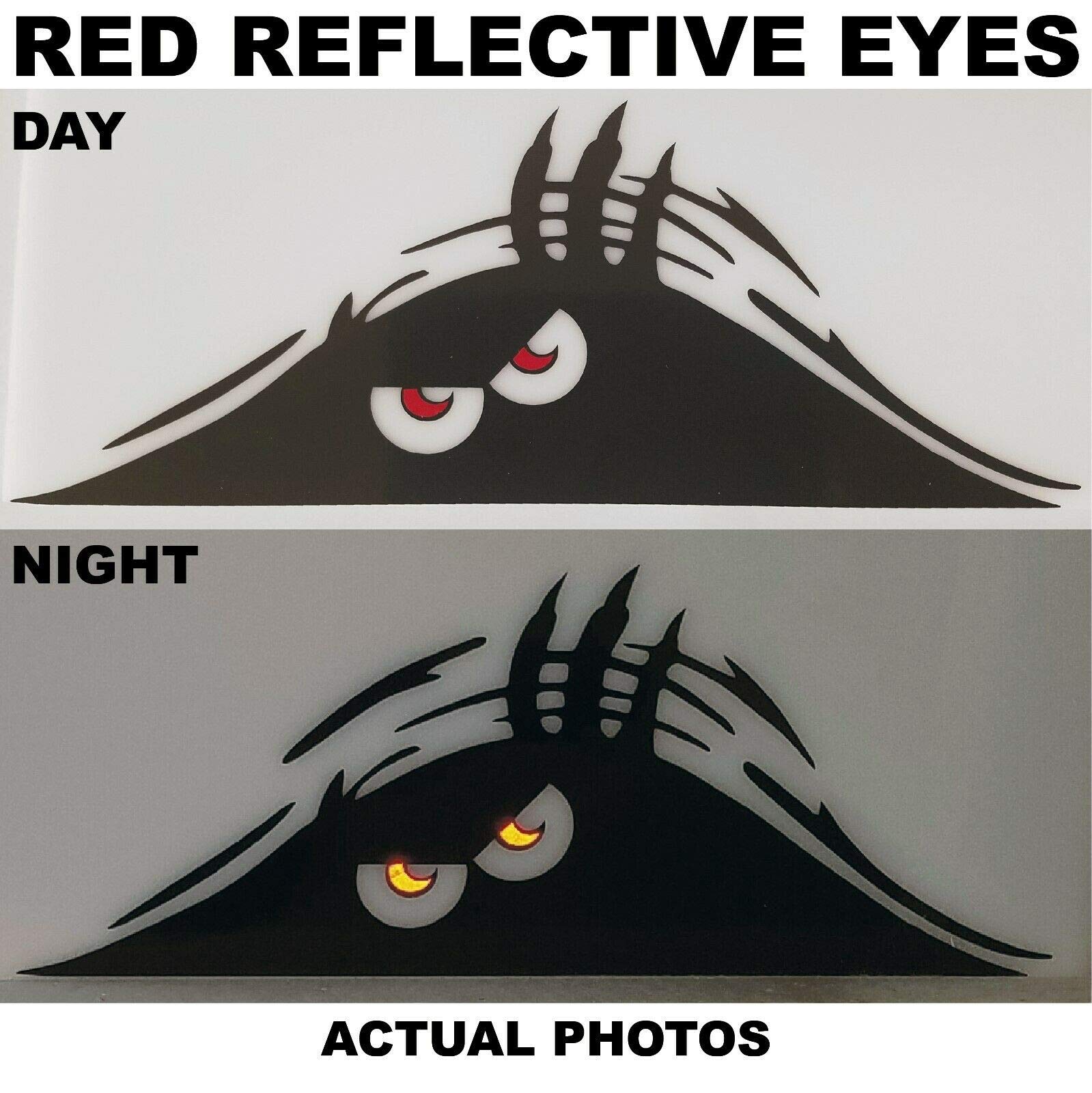 Peeking Monster with Reflective red Eyes Trunk car Decal Vinyl Sticker Window Truck Bumper Safe for Vehicle Paint - Extra Decals with Every Order