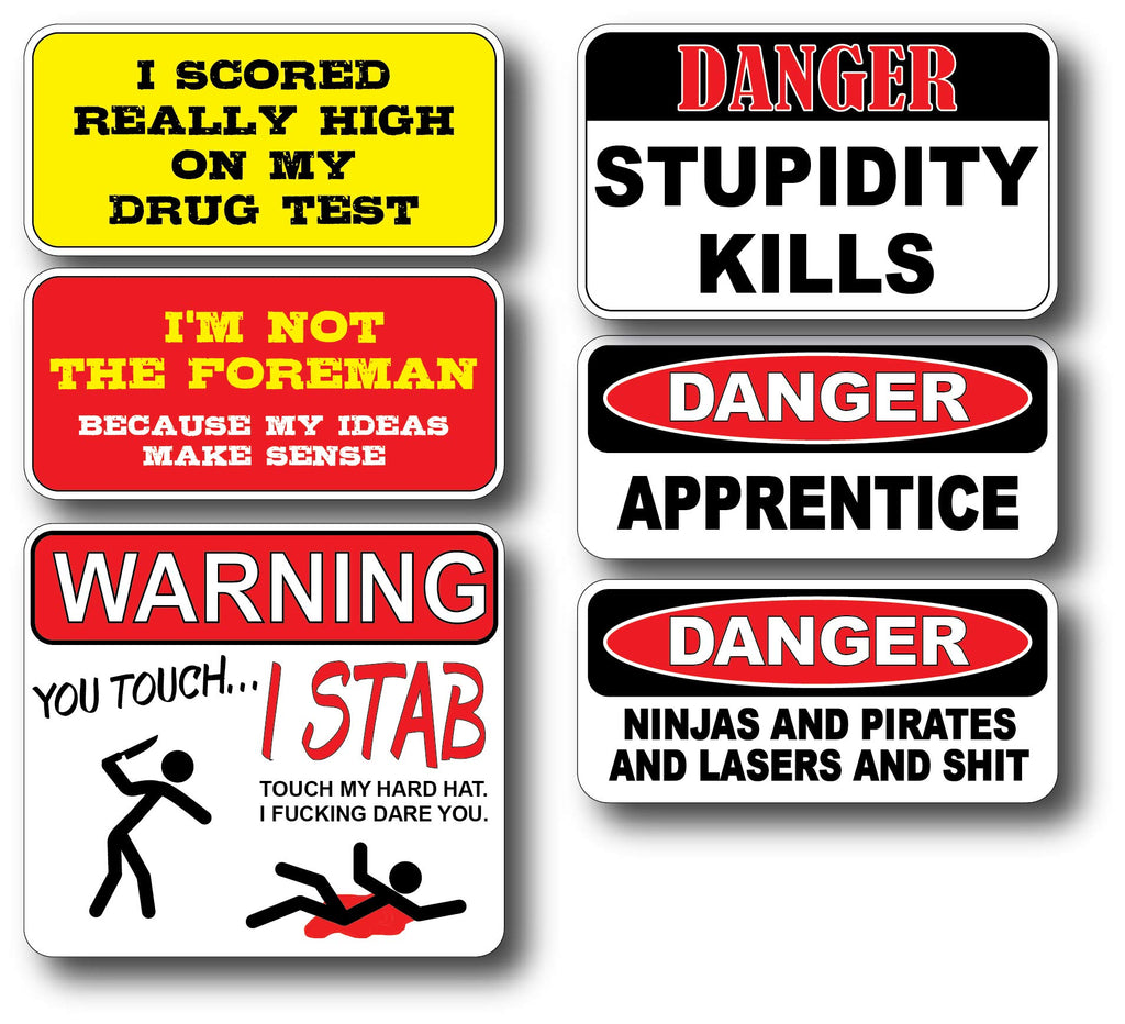 6 Pack of Hilarious crude humor Hard Hat Decals Stickers Toolbox Funny Offensive Prank LOL Construction
