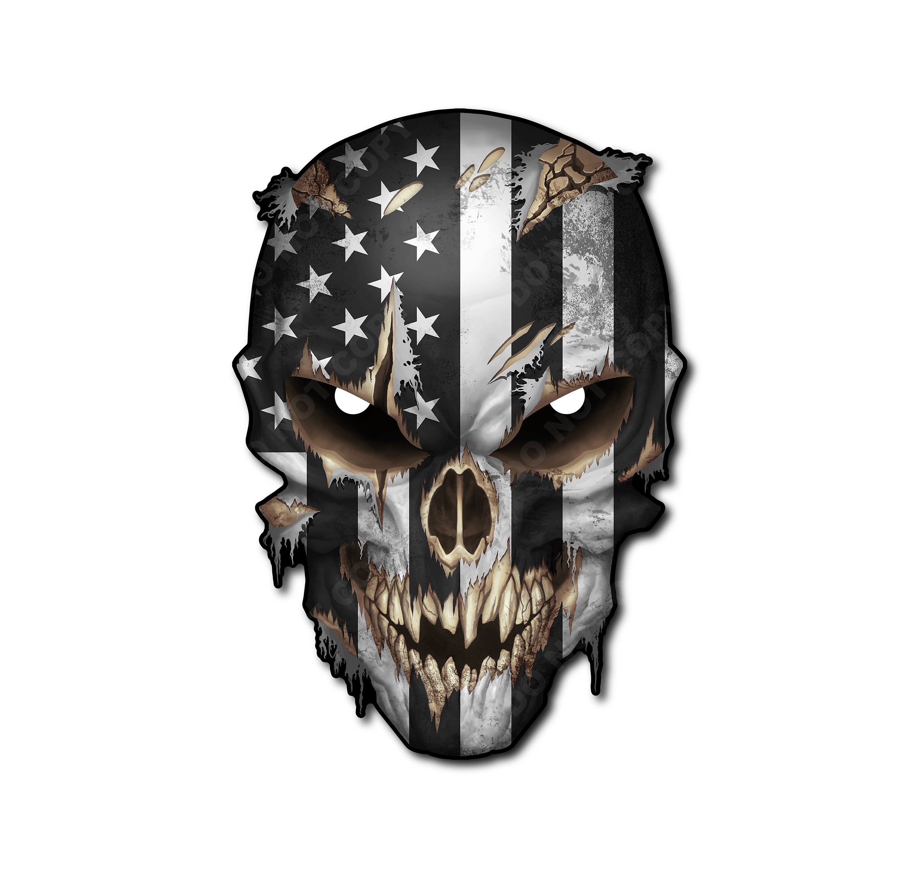 Skull with Reflective Eyes American Flag Vinyl Decal Stickers Car Truck Sniper Marines Army Navy Military Graphic