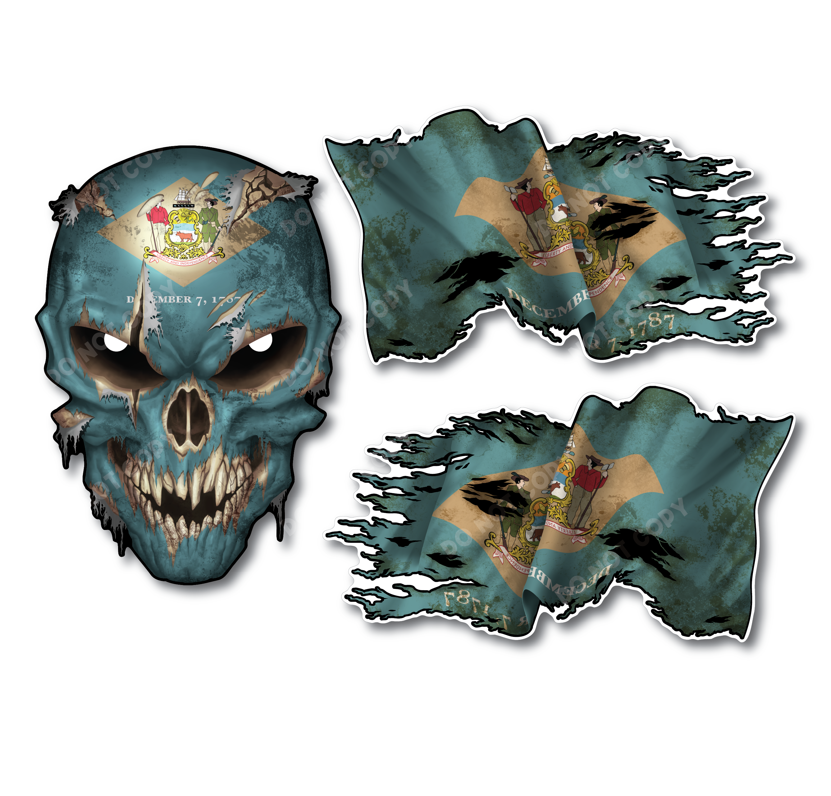 Decals by Haley State Flag and Skull Sticker Flag Decal Pack for Car Truck Vehicle Window