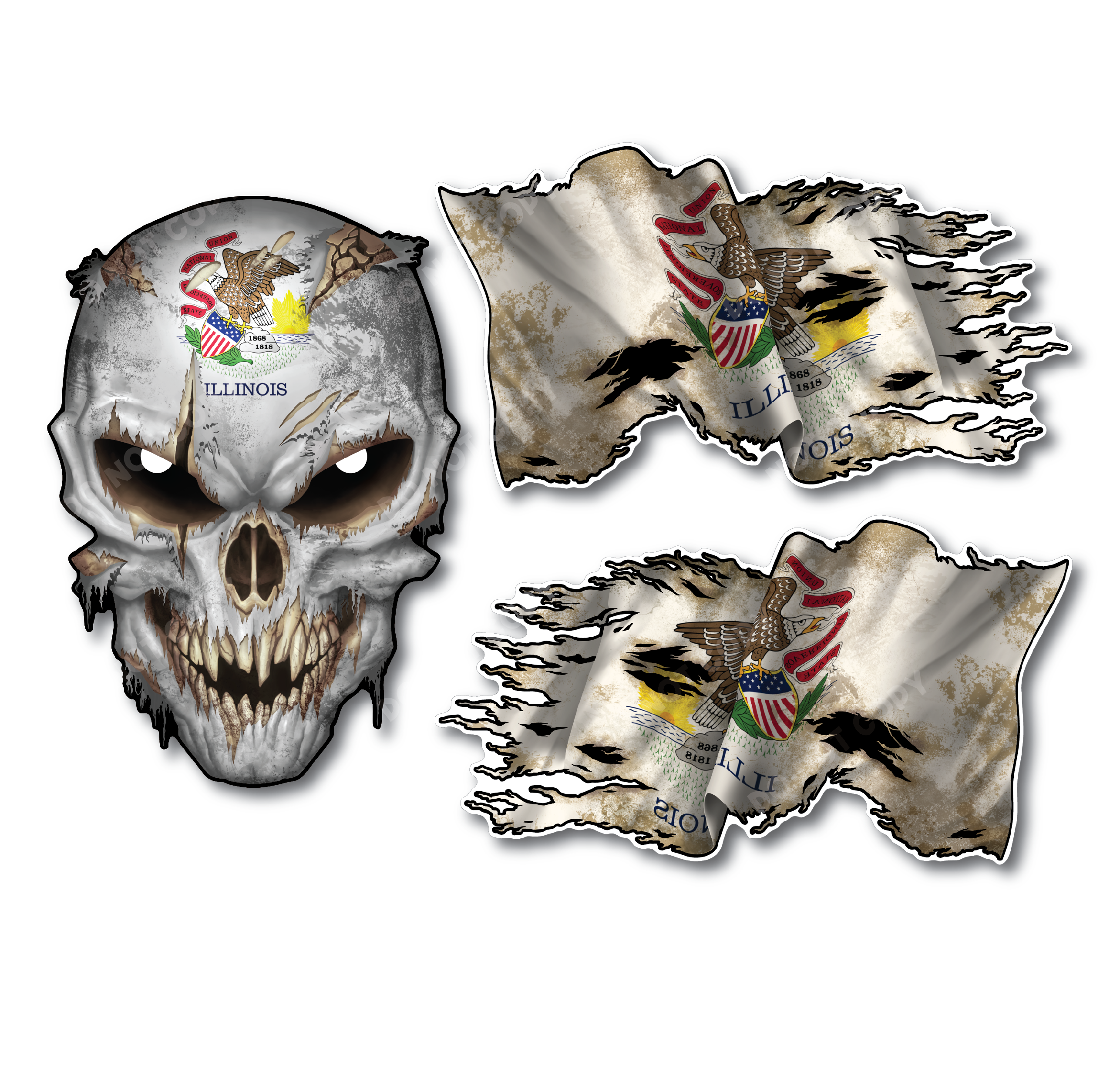 Decals by Haley State Flag and Skull Sticker Flag Decal Pack for Car Truck Vehicle Window
