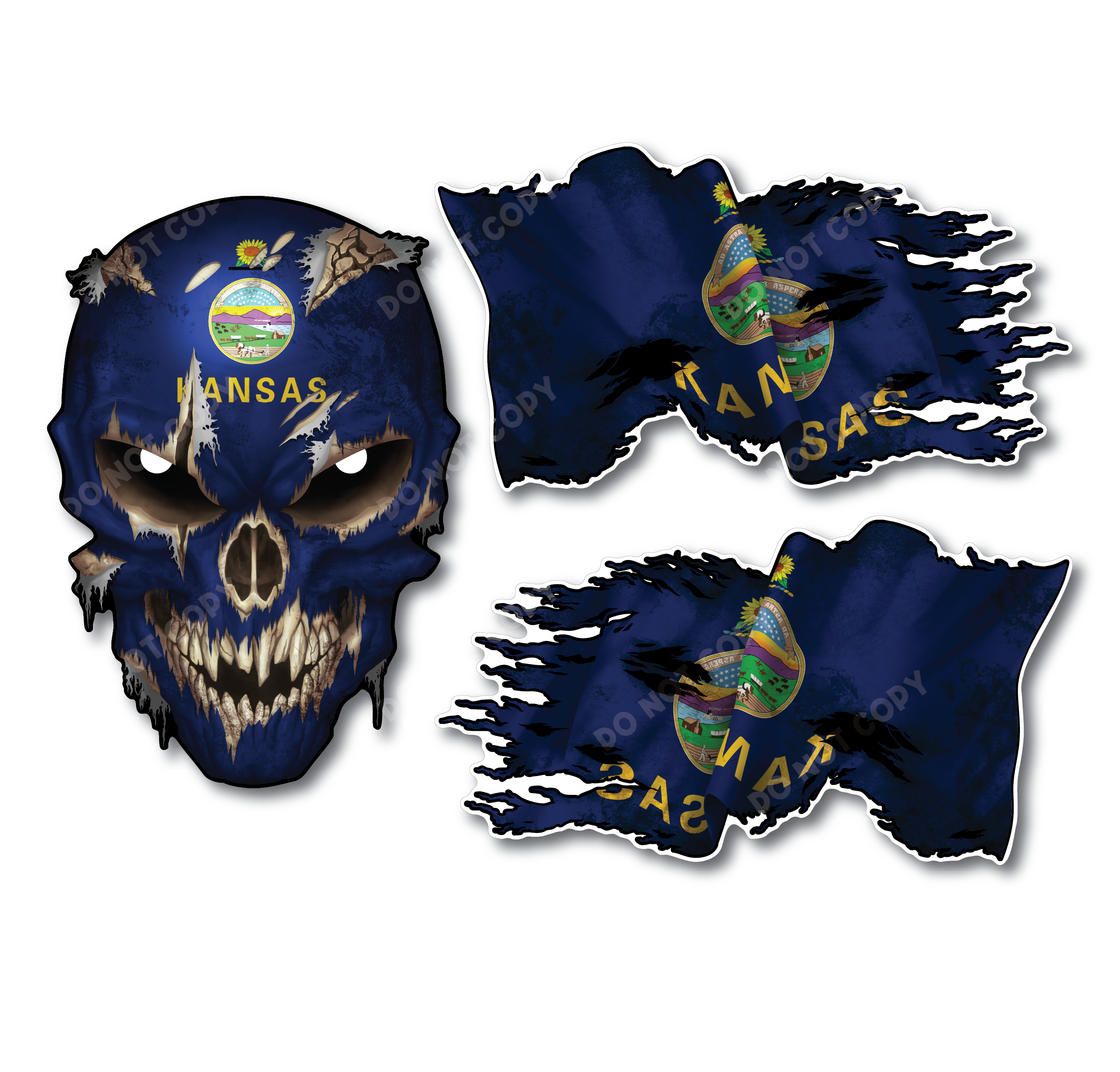Decals by Haley State Flag and Skull Sticker Flag Decal Pack for Car Truck Vehicle Window