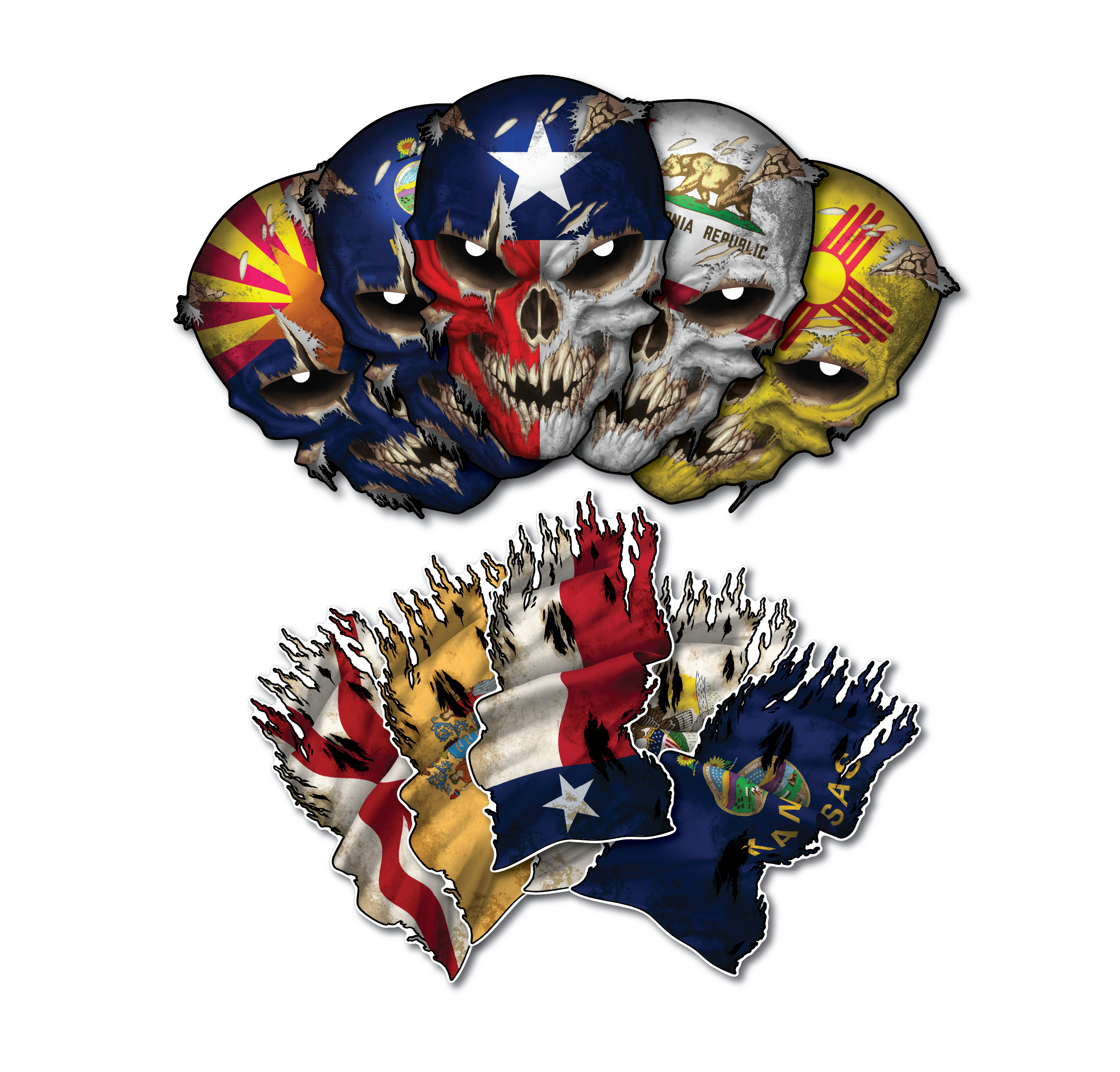 Decals by Haley State Flag and Skull Sticker Flag Decal Pack for Car Truck Vehicle Window