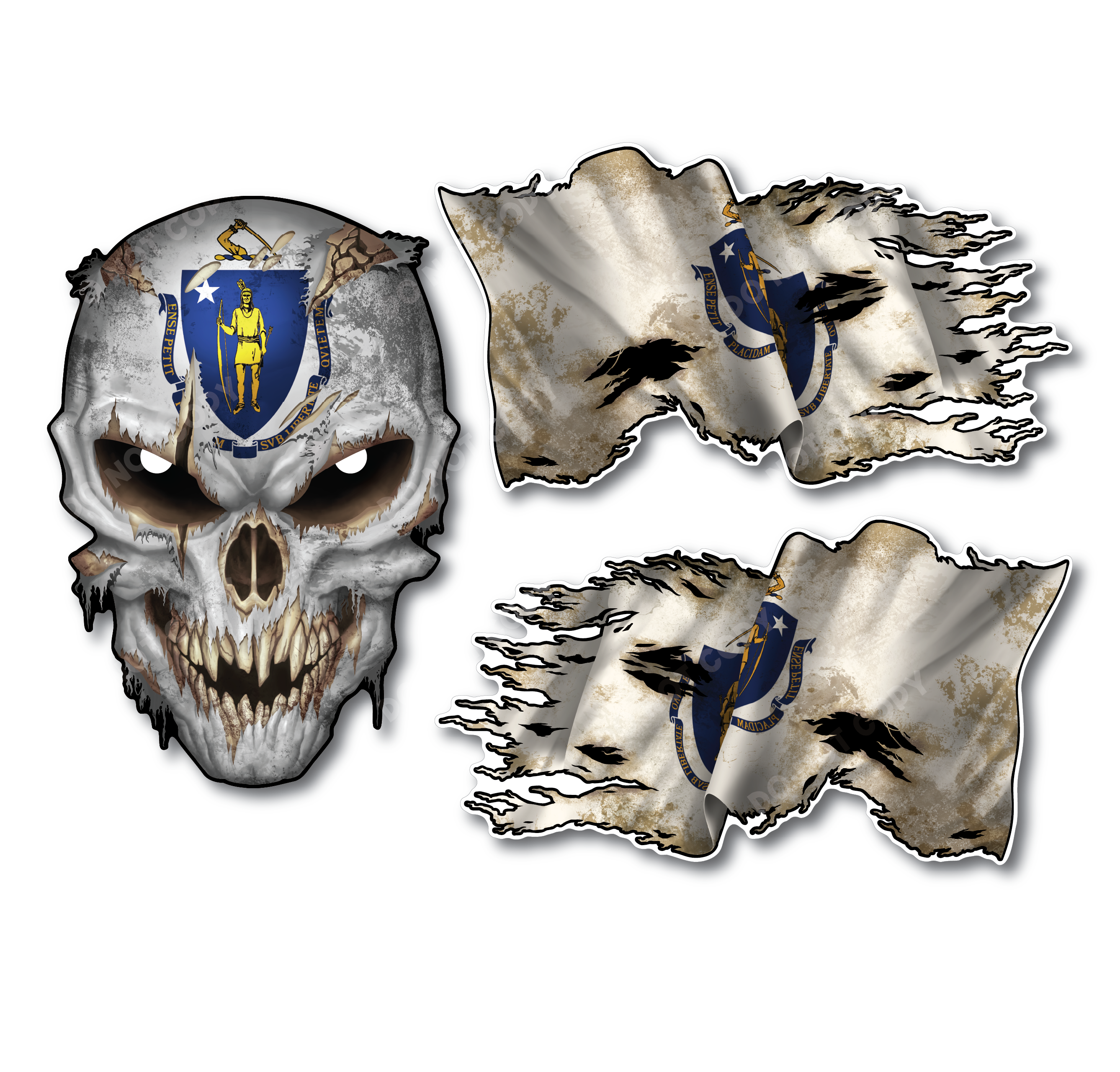 Decals by Haley State Flag and Skull Sticker Flag Decal Pack for Car Truck Vehicle Window