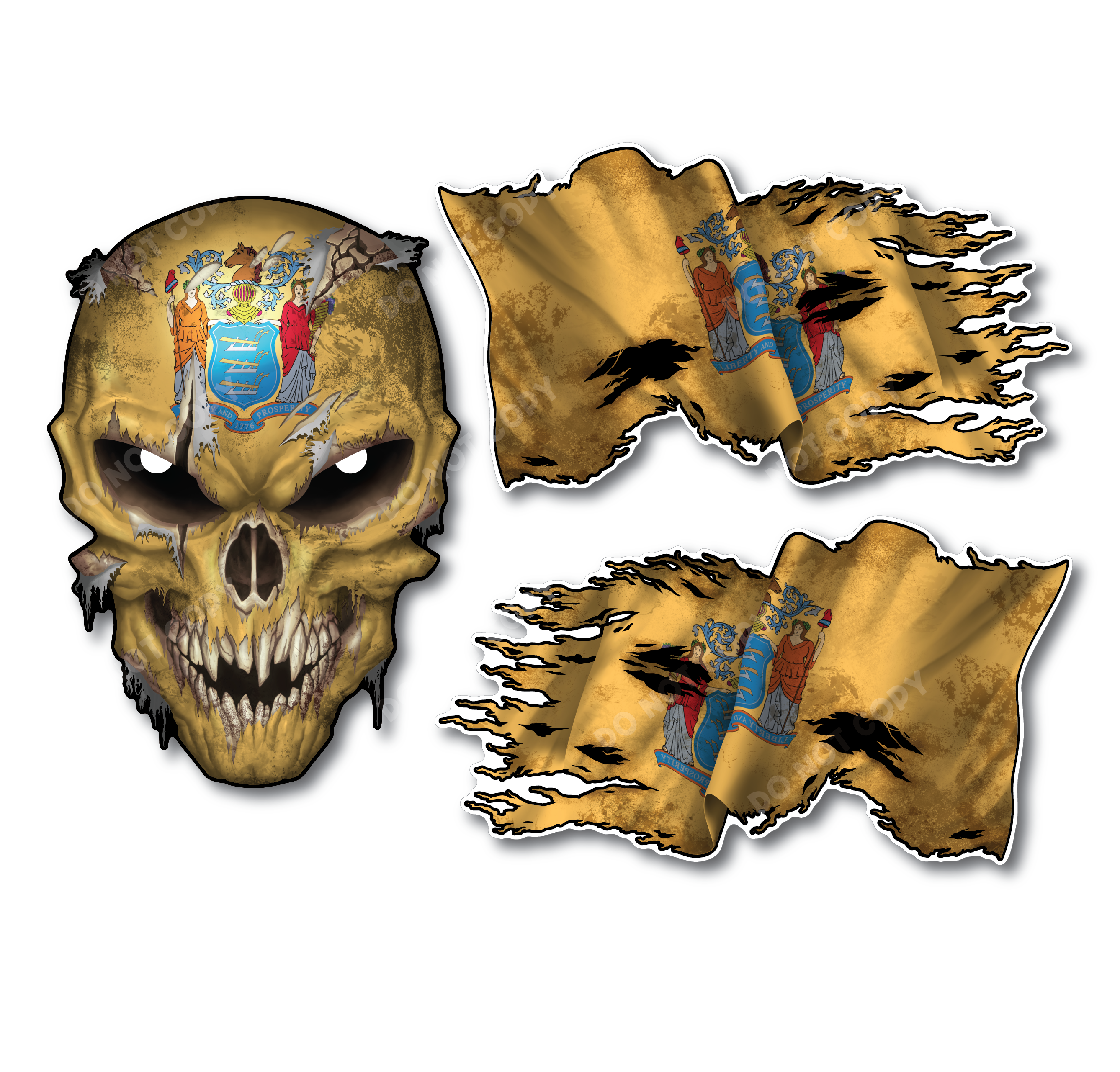 Decals by Haley State Flag and Skull Sticker Flag Decal Pack for Car Truck Vehicle Window