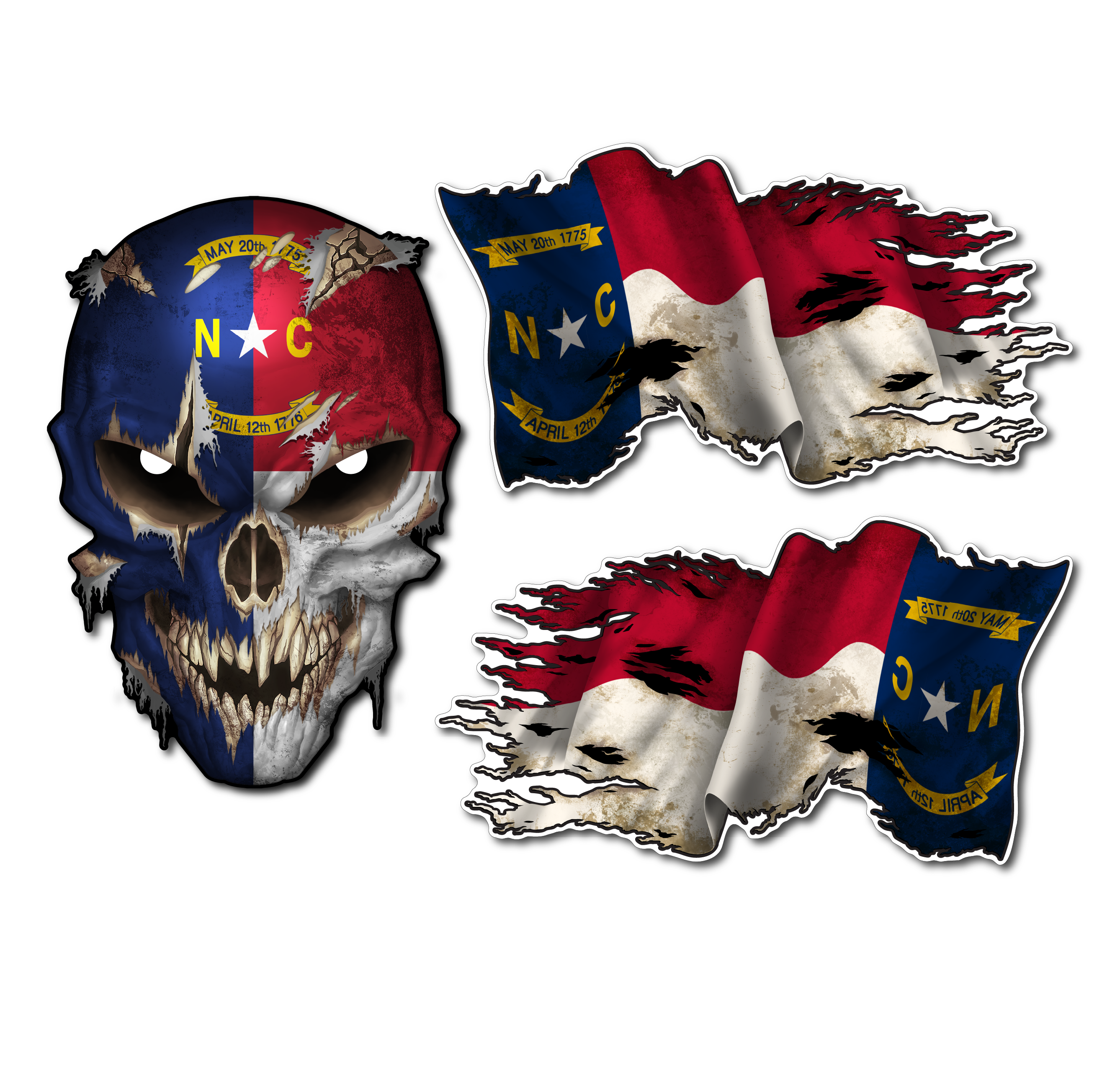 Decals by Haley State Flag and Skull Sticker Flag Decal Pack for Car Truck Vehicle Window