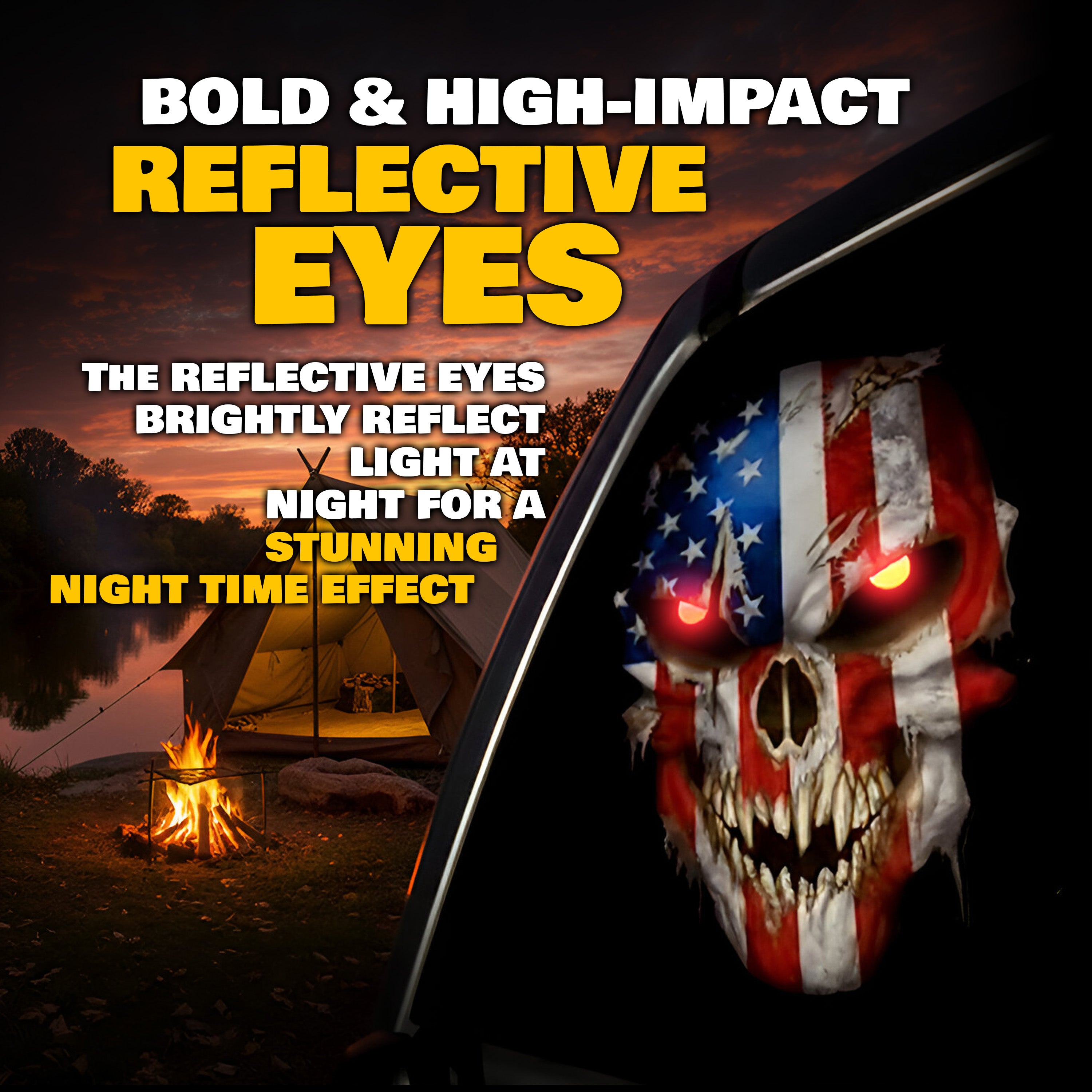 Skull with Reflective Eyes American Flag Vinyl Decal Stickers Car Truck Sniper Marines Army Navy Military Graphic