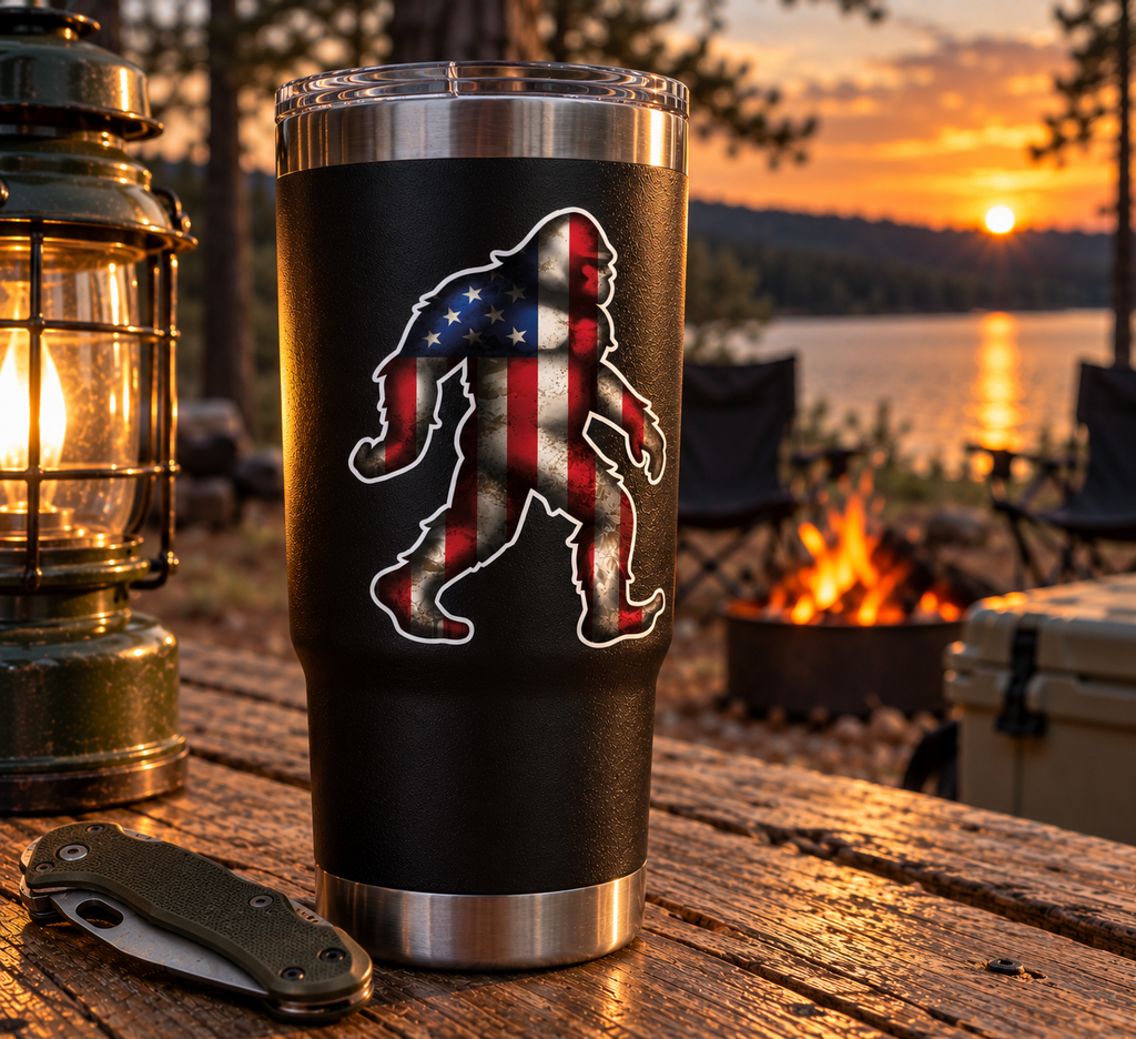 Decals by Haley Sasquatch Bigfoot Sticker - Decal Sticker for Car, Truck, Bumper - 3M Vinyl Decal for Vehicle, Indoor/Outdoor Use Sticker, Patriotic Yeti Design