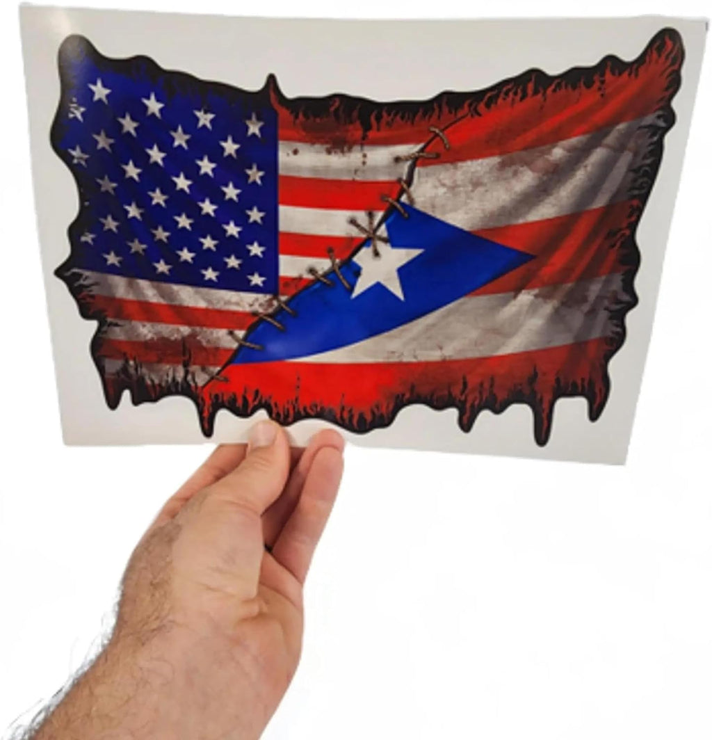 USA and Puerto Rican Flag Decal Sticker — Reflective Patriotic Graphic with Star Emblem — Vinyl Sticker for Cars, Trucks, laptops, toolboxes — Fade and Weather Resistant