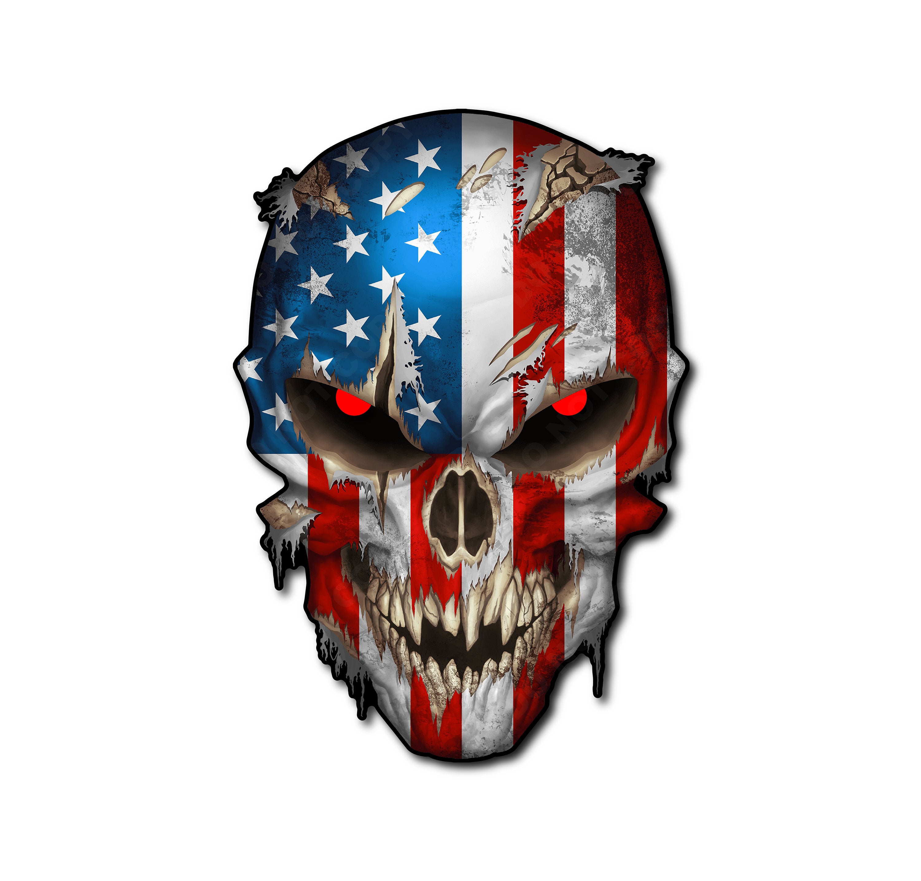 Skull with Reflective Eyes American Flag Vinyl Decal Stickers Car Truck Sniper Marines Army Navy Military Graphic