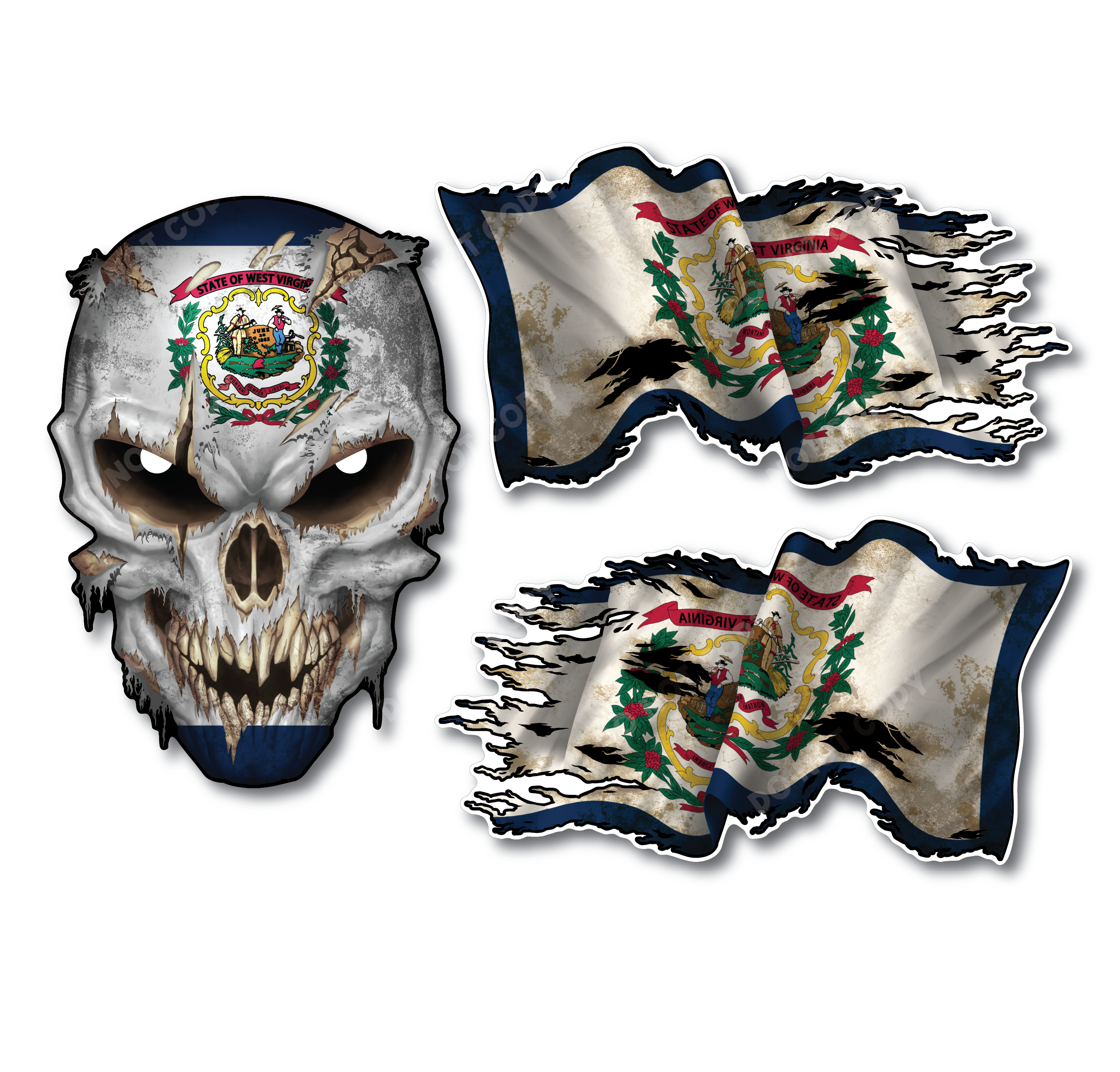 Decals by Haley State Flag and Skull Sticker Flag Decal Pack for Car Truck Vehicle Window