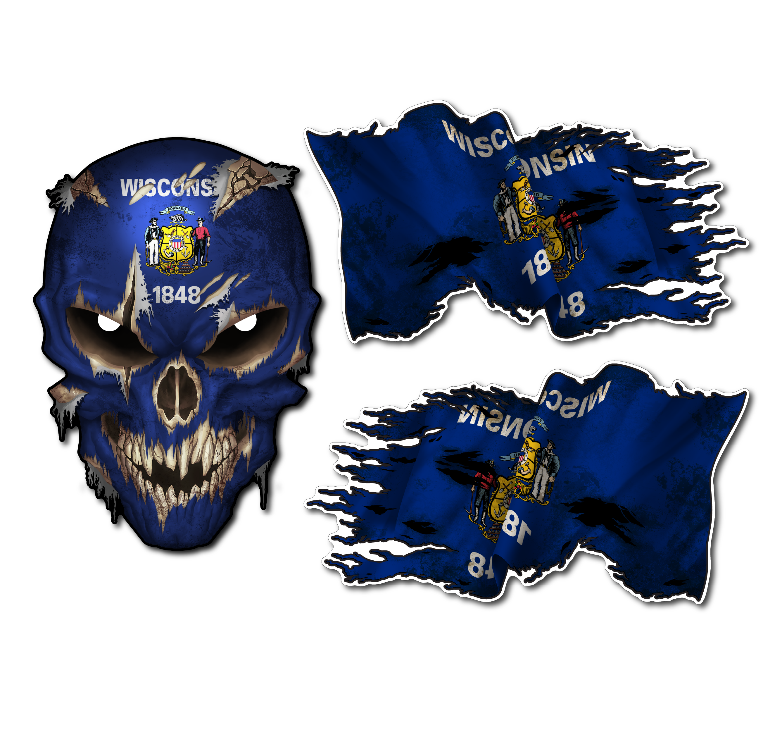 Decals by Haley State Flag and Skull Sticker Flag Decal Pack for Car Truck Vehicle Window