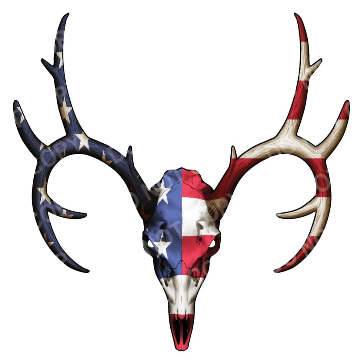 American Flag Deer Skull Hunting Decal with Reflective Eyes & Antlers – Patriotic 3M Vinyl Sticker for Car, Truck, SUV, or Boat – Weatherproof Vehicle Exterior Decoration for Hunters & Outdoorsmen
