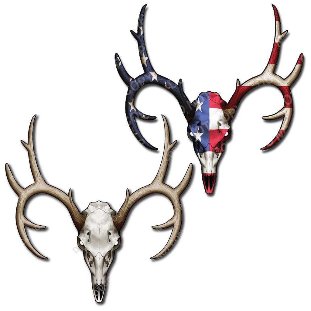 American Flag Deer Skull Hunting Decal with Reflective Eyes & Antlers – Patriotic 3M Vinyl Sticker for Car, Truck, SUV, or Boat – Weatherproof Vehicle Exterior Decoration for Hunters & Outdoorsmen
