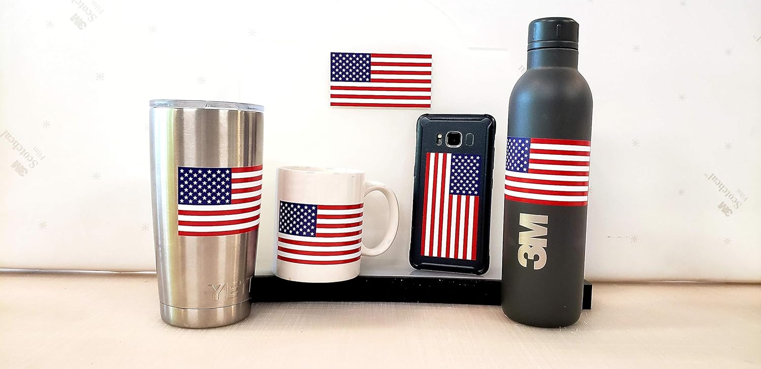 Sticker Pack - American Flag Stickers - Made of 3M Vinyl - USA Patriotic Stickers - Bubble-Free Adhesive - Dishwasher Safe