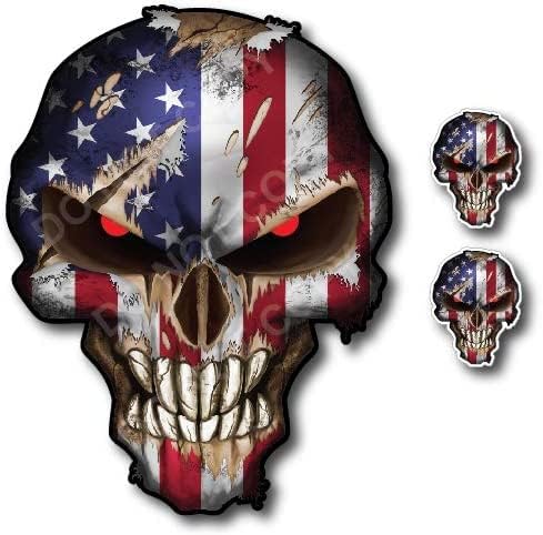 Skull with Reflective Eyes American Flag Vinyl Decal Stickers Car Truck Sniper Marines Army Navy Military Graphic
