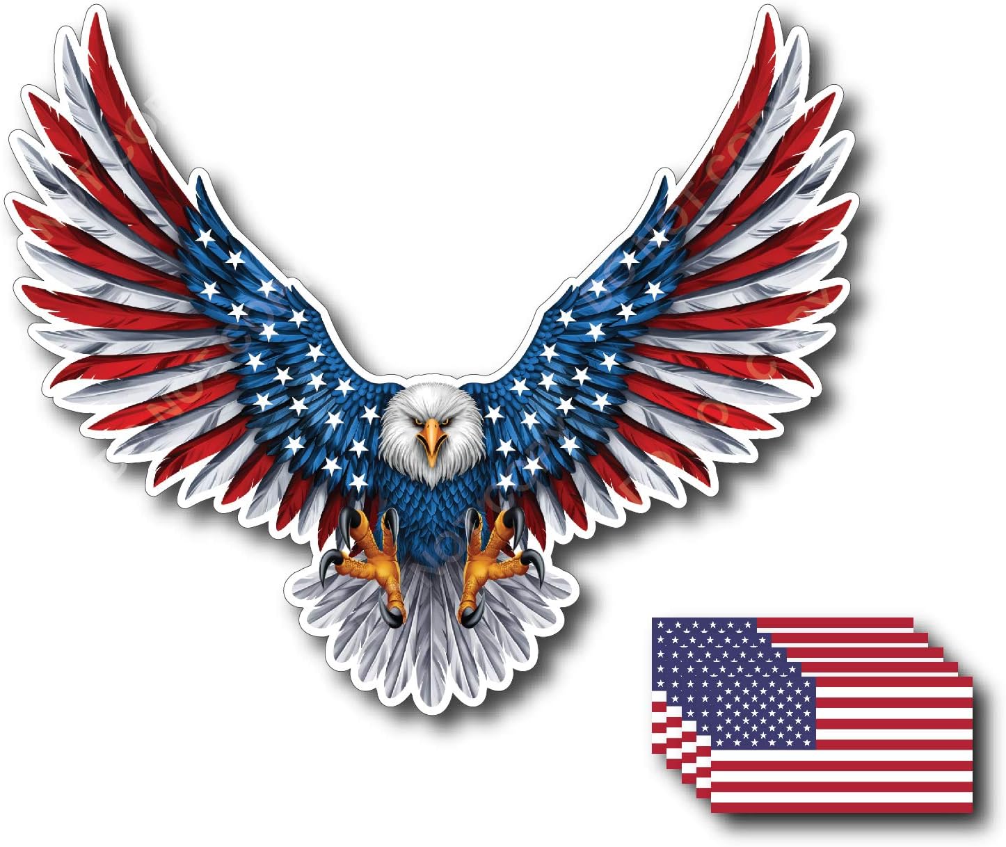 Bald Eagle American Flag Sticker/Decal - 6" x 5" Inch 3M Vinyl Decal (6 Pack)