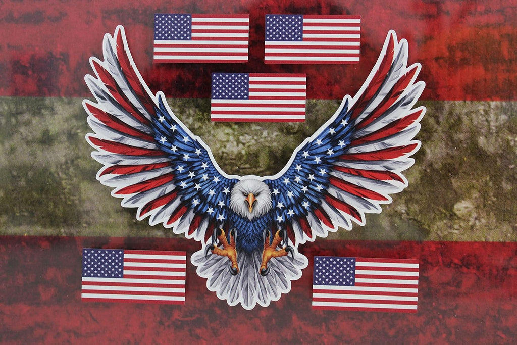 Bald Eagle American Flag Sticker/Decal - 6" x 5" Inch 3M Vinyl Decal (6 Pack)