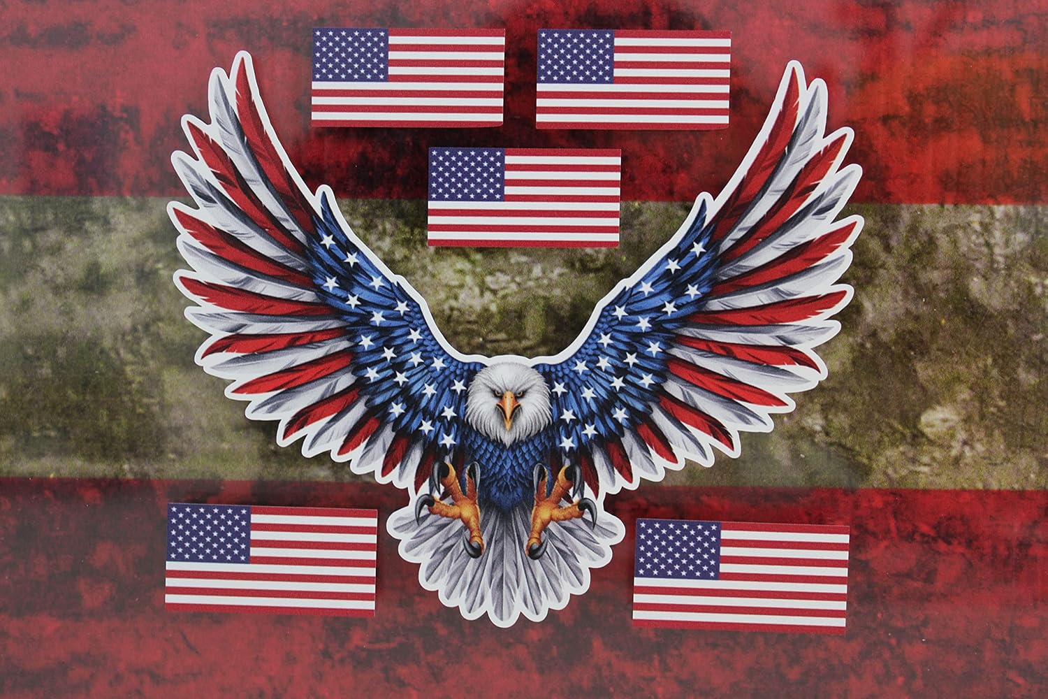 Bald Eagle American Flag Sticker/Decal - 6" x 5" Inch 3M Vinyl Decal (6 Pack)