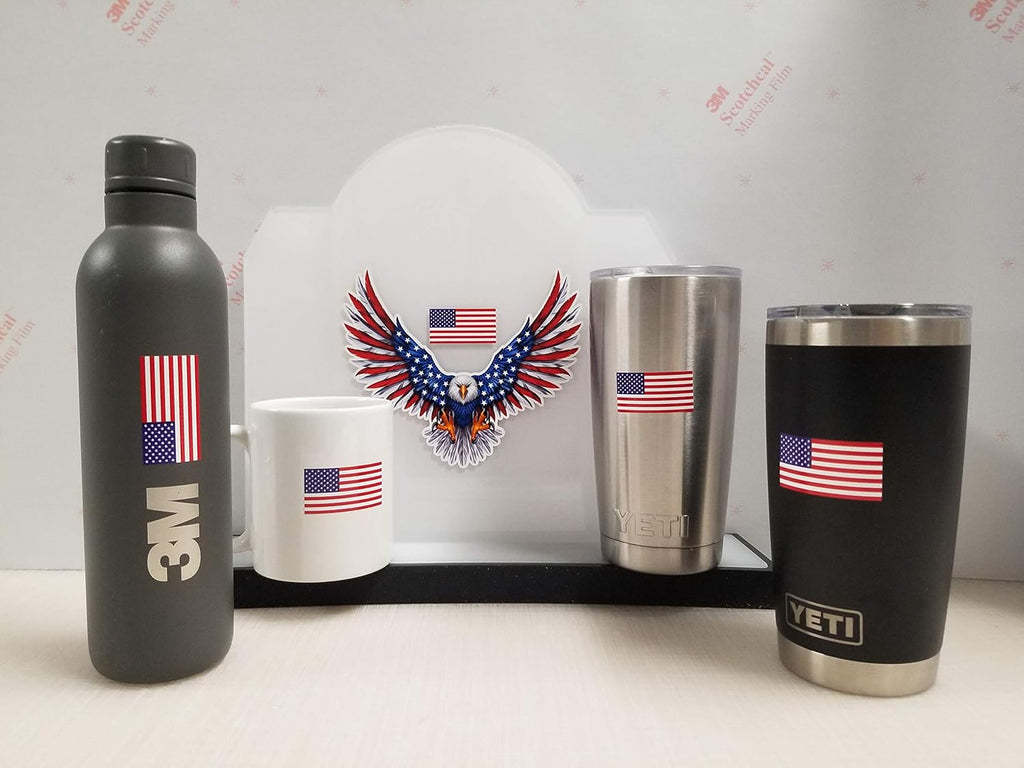 Bald Eagle American Flag Sticker/Decal - 6" x 5" Inch 3M Vinyl Decal (6 Pack)