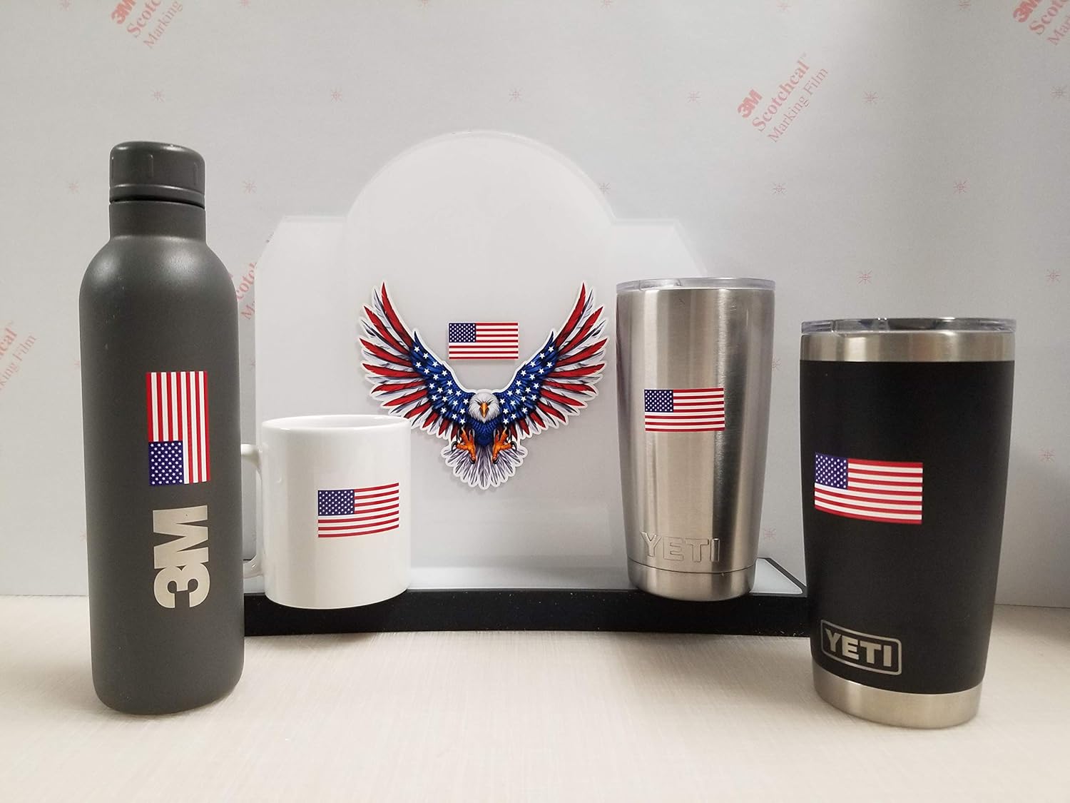 Bald Eagle American Flag Sticker/Decal - 6" x 5" Inch 3M Vinyl Decal (6 Pack)