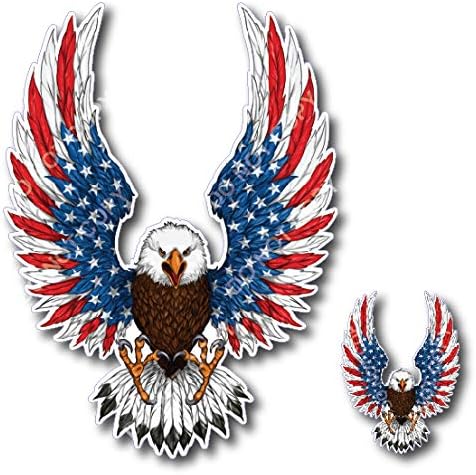 2 Pack of Bald Eagle American Flag Sticker Decal for Both Sides of car, Truck, SUV, RV, Camper, x 6" Inch 3M Vinyl Decal Reverse Mirror Left and Right Side