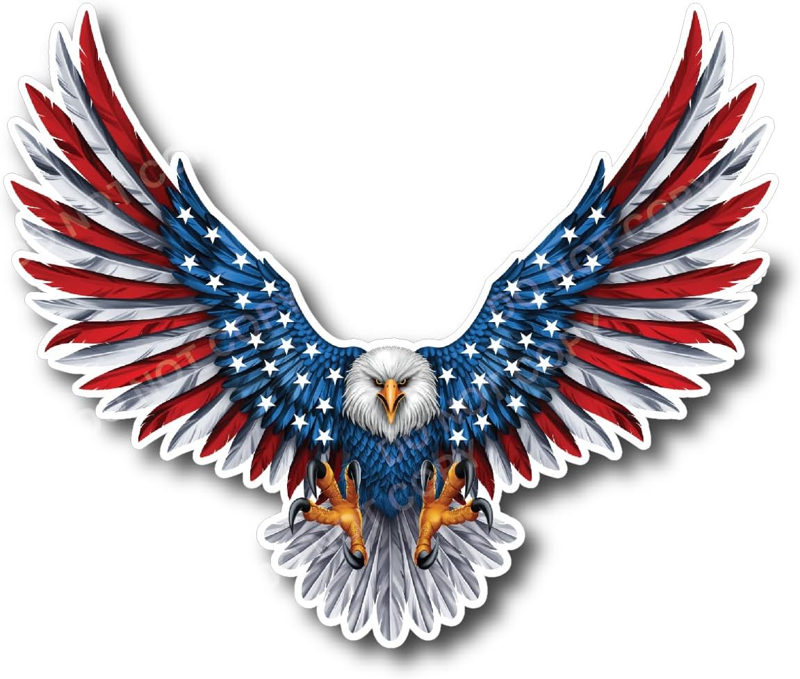 Pack of 2 Bald Eagle American Flag Sticker Decal for Car Truck Window Bumper Wall - 4" x 3.6" Safe for Vehicle Paint - American Made - Free 3M Peel and Stick Vinyl