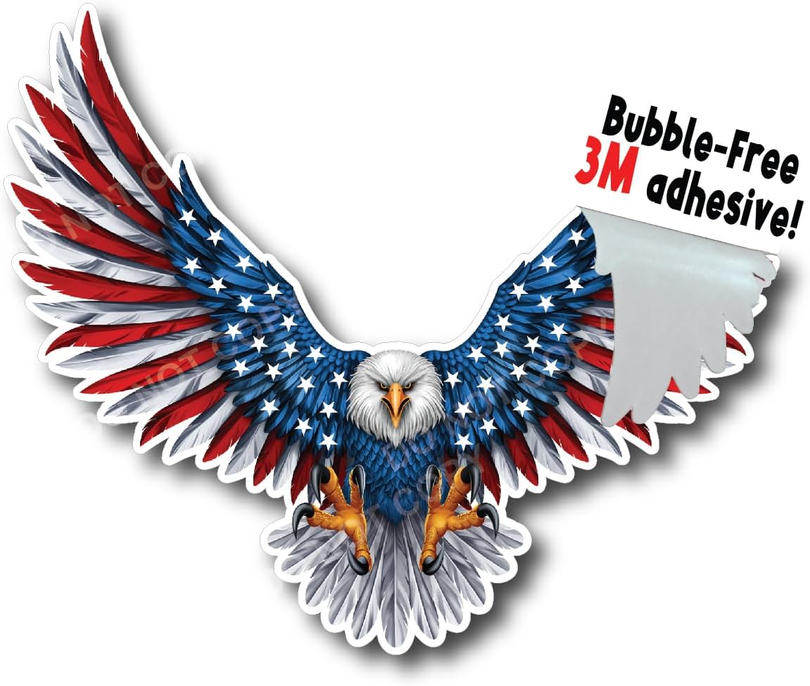 Pack of 2 Bald Eagle American Flag Sticker Decal for Car Truck Window Bumper Wall - 4" x 3.6" Safe for Vehicle Paint - American Made - Free 3M Peel and Stick Vinyl