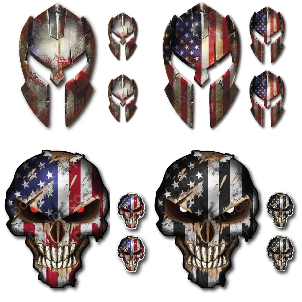 12 Pack Skull Decal Sticker Variety Pack American Flag Vinyl Decal Sticker Car Truck (12 Pack)