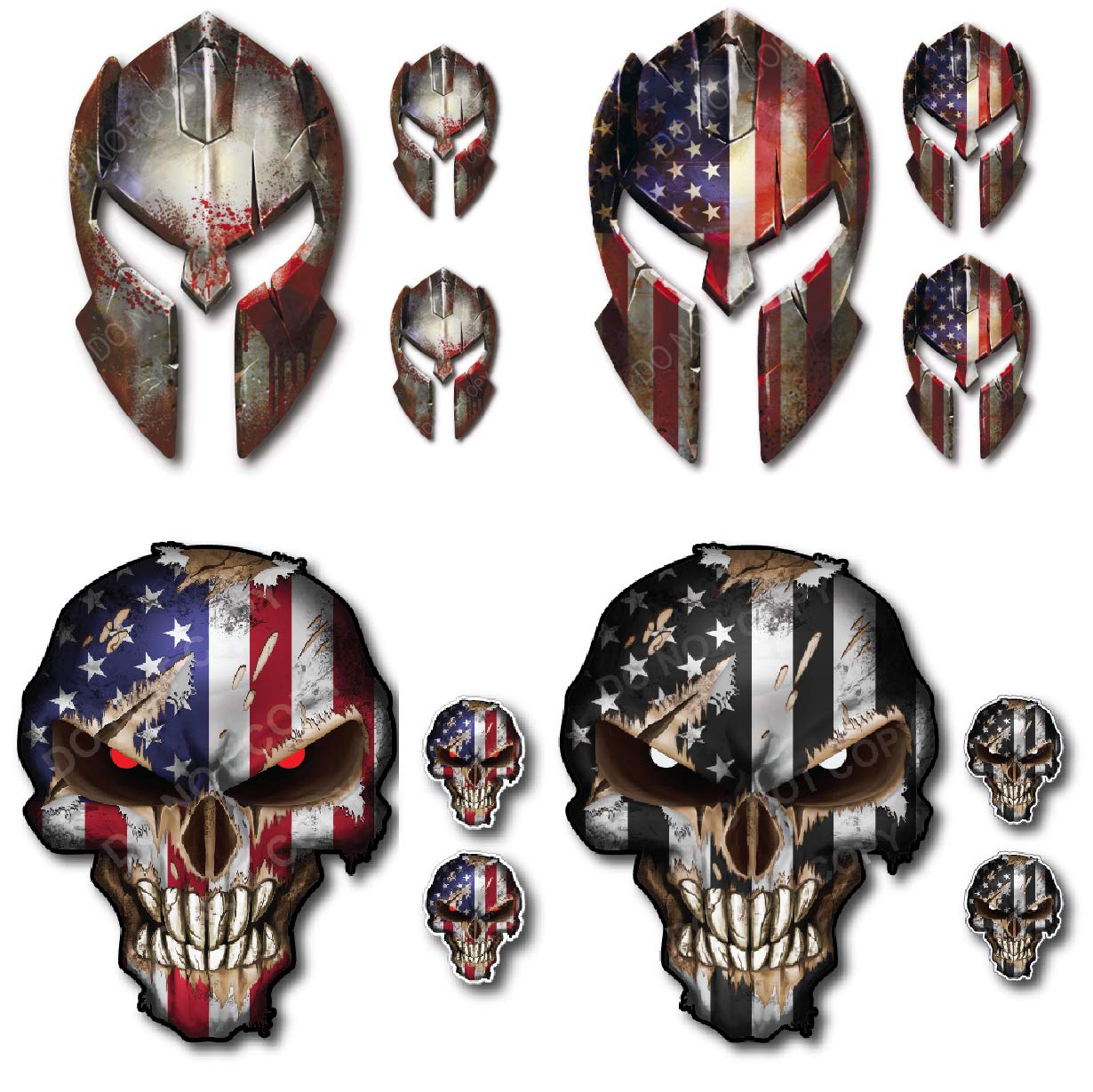 12 Pack Skull Decal Sticker Variety Pack American Flag Vinyl Decal Sticker Car Truck (12 Pack)