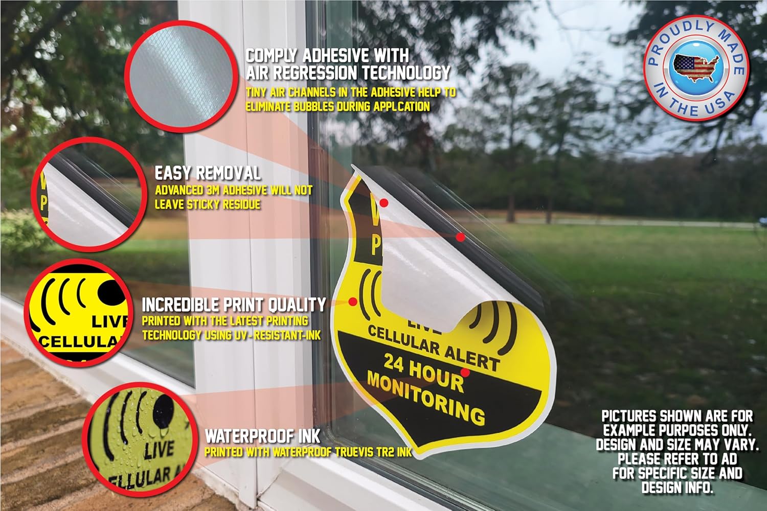 (5 Pack) Combination Pack of 24 Hour Monitoring - This Vehicle Protected by GPS Tracking Warning Signs - Decal Self Adhesive Sticker Vinyl Decal — UV Resistent
