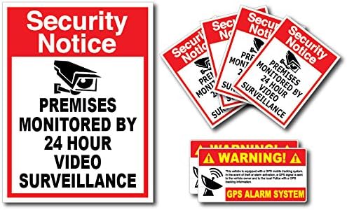 (7 Pack) Combination Pack of 24 Hour Monitoring - This Vehicle Protected by GPS Tracking Warning Signs - Decal Self Adhesive Sticker Vinyl Decal — UV resistent & Waterproof inks
