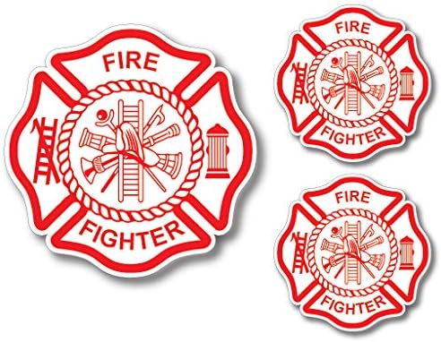 3 Pack Firefighter Sticker Decal Badge Maltese Cross Thin Red Line USA American Flag Red Lives Matter for Firemen or Firewomen for Cars Trucks Window Windshield SUV Motorcycle Auto