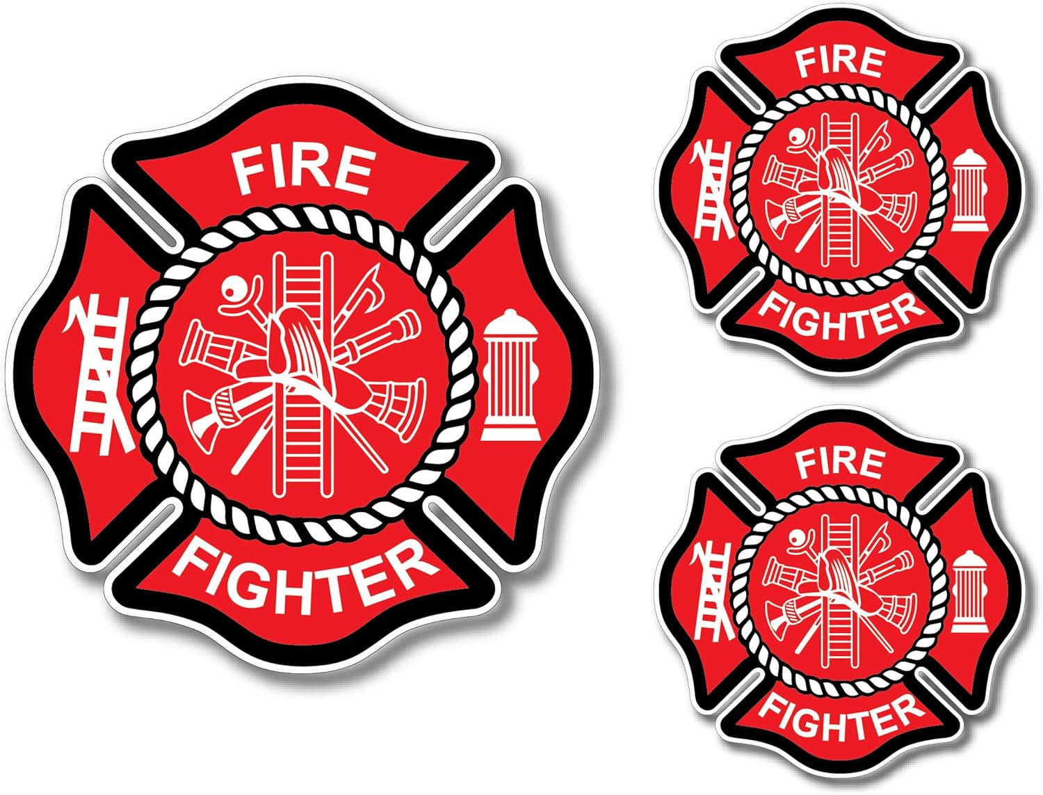 3 Pack Firefighter Sticker Decal Badge Maltese Cross Thin Red Line USA American Flag Red Lives Matter for Firemen or Firewomen for Cars Trucks Window Windshield SUV Motorcycle Auto