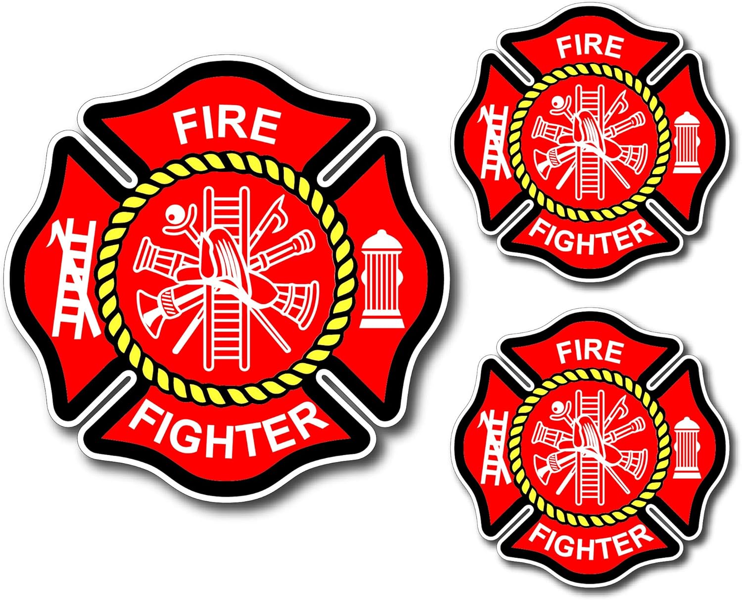 3 Pack Firefighter Sticker Decal Badge Maltese Cross Thin Red Line USA American Flag Red Lives Matter for Firemen or Firewomen for Cars Trucks Window Windshield SUV Motorcycle Auto