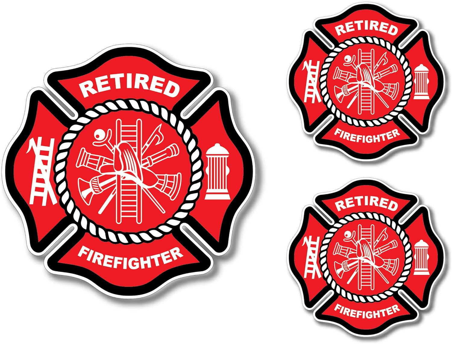 3 Pack Firefighter Sticker Decal Badge Maltese Cross Thin Red Line USA American Flag Red Lives Matter for Firemen or Firewomen for Cars Trucks Window Windshield SUV Motorcycle Auto