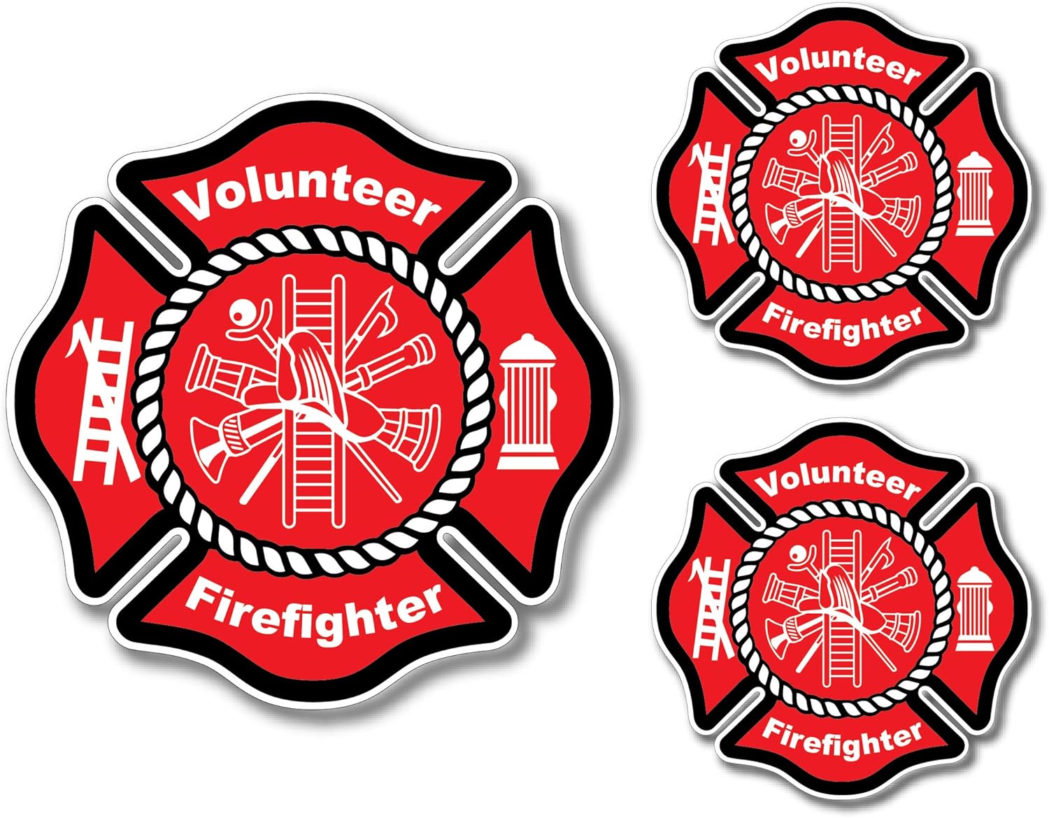 3 Pack Firefighter Sticker Decal Badge Maltese Cross Thin Red Line USA American Flag Red Lives Matter for Firemen or Firewomen for Cars Trucks Window Windshield SUV Motorcycle Auto