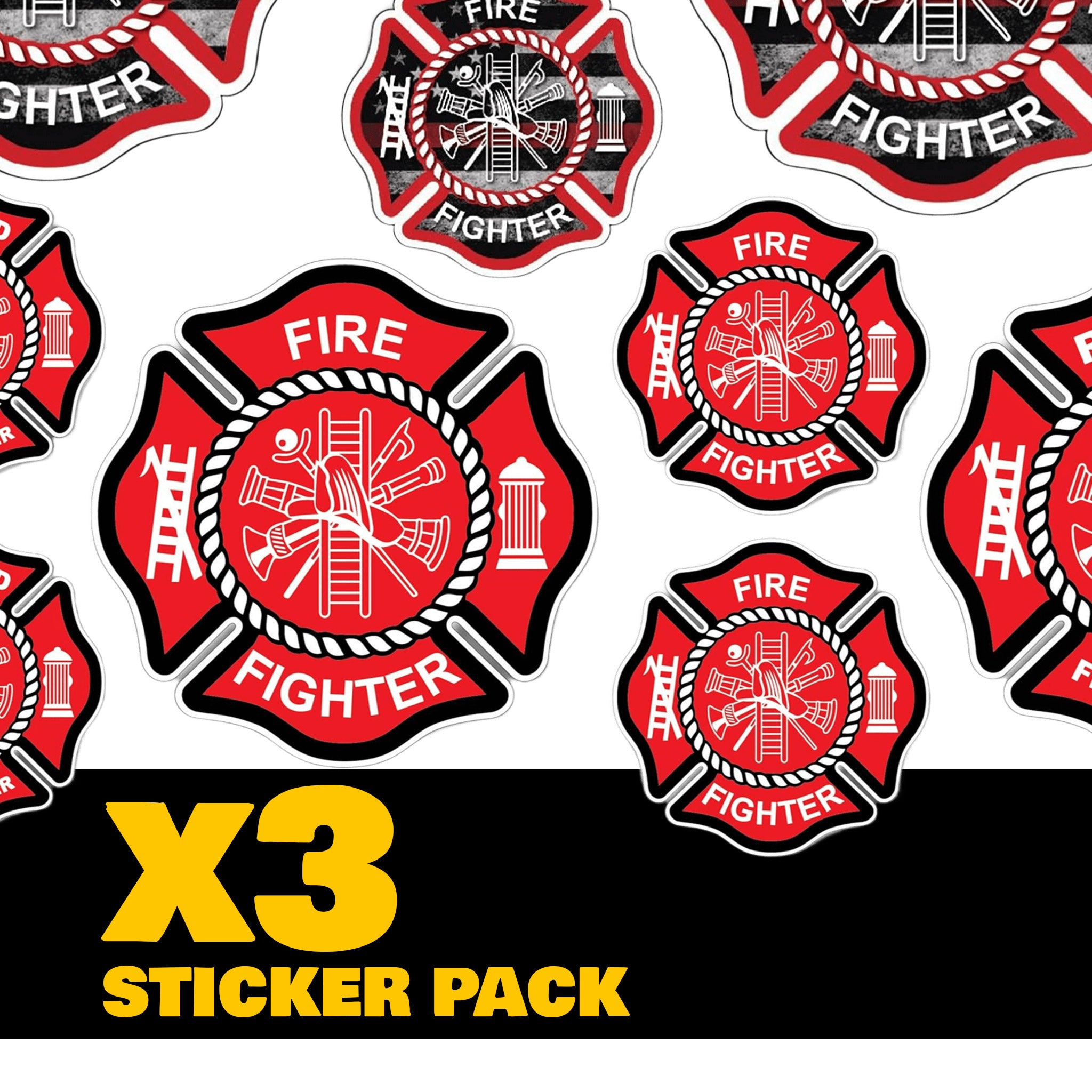 3 Pack Firefighter Sticker Decal Badge Maltese Cross Thin Red Line USA American Flag Red Lives Matter for Firemen or Firewomen for Cars Trucks Window Windshield SUV Motorcycle Auto