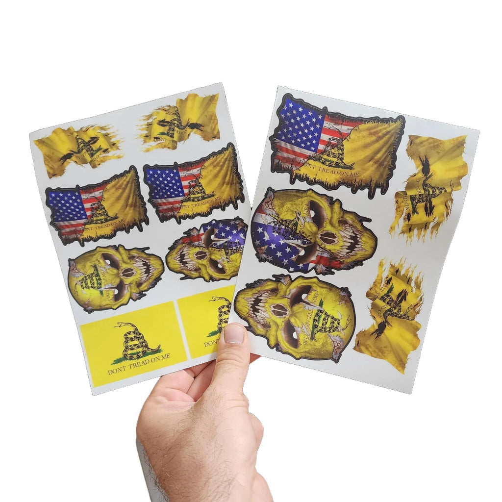 Decals by Haley 13 Pack Gadsden Skull and Flag Decal Combo Pack Don't Tread on Me Snake Flag Sticker American Flag Patriotic Design Reflective Eyes for Vehicle Exterior Decoration Truck Accessories