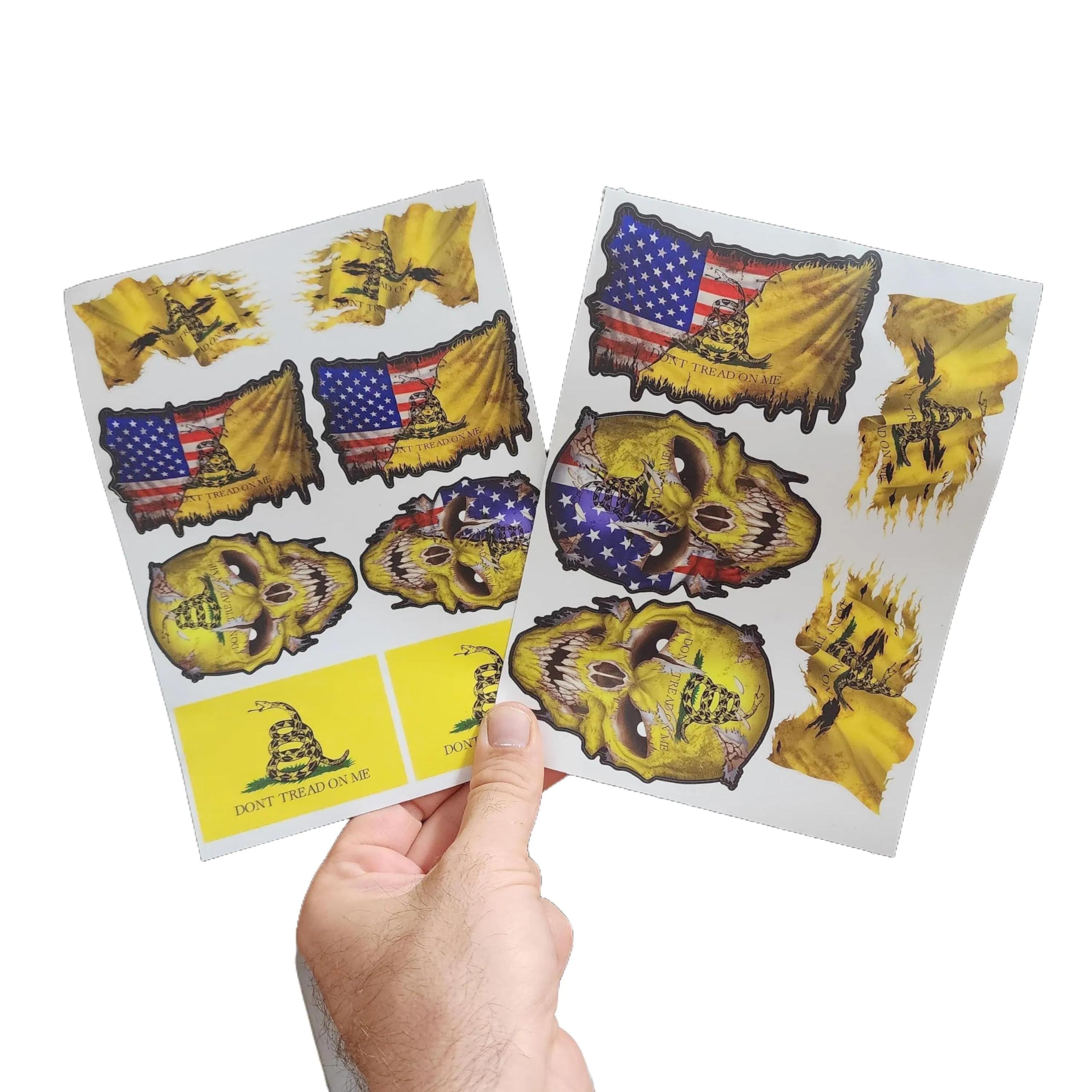 Decals by Haley 13 Pack Gadsden Skull and Flag Decal Combo Pack Don't Tread on Me Snake Flag Sticker American Flag Patriotic Design Reflective Eyes for Vehicle Exterior Decoration Truck Accessories