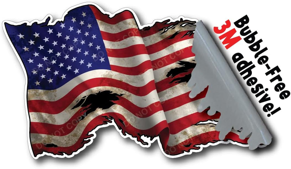 New Tattered Waving USA American Flag Vinyl Decal Army Navy Military Country Stickers Car Truck